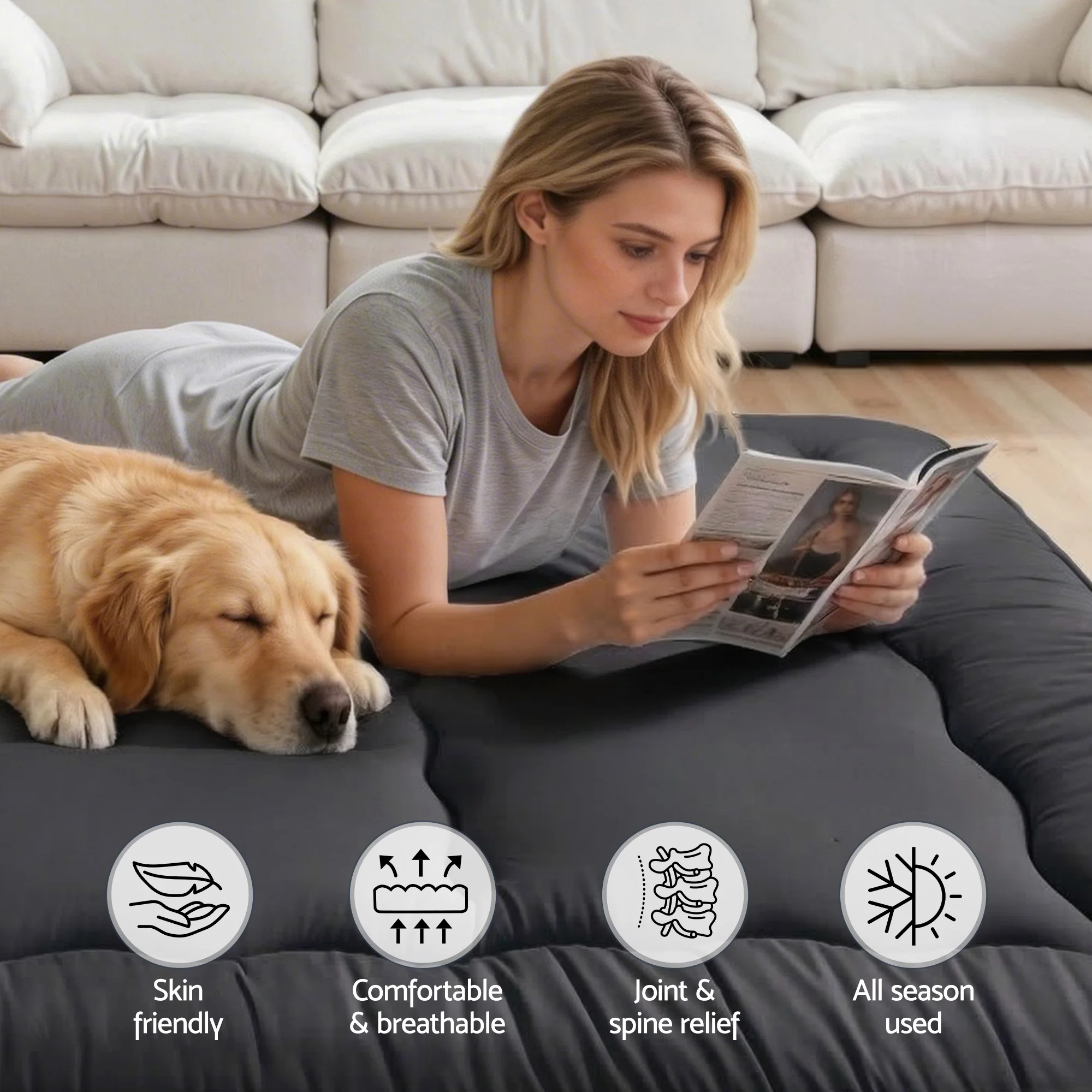 Giselle 10cm Japanese Floor Mattress Foldable Futon Mattress Washable Cover BK - Image 7