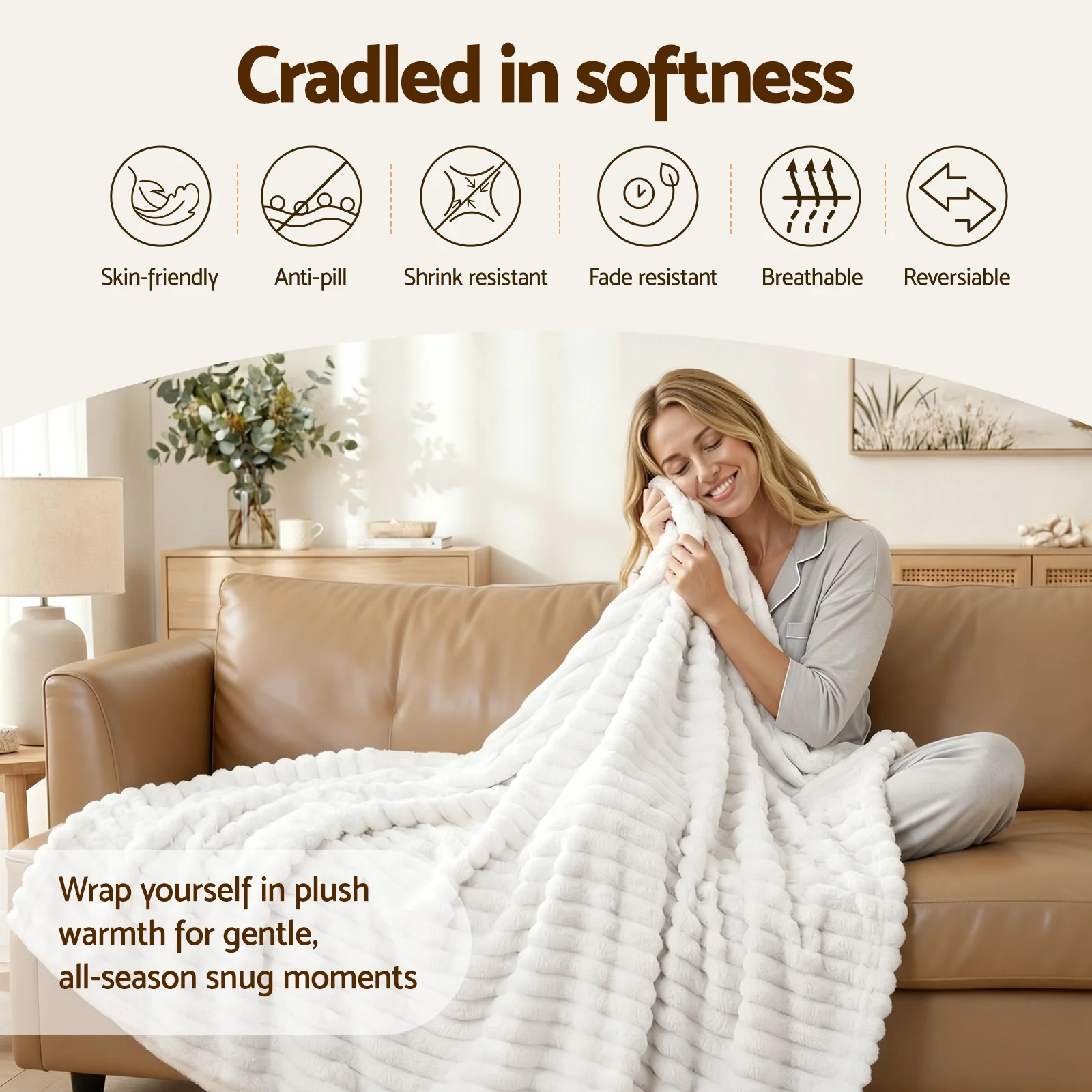 Giselle 203x230cm Throw Blanket Fleece Soft Lightweight Cozy Sofa Couch Bed Throw - Image 4