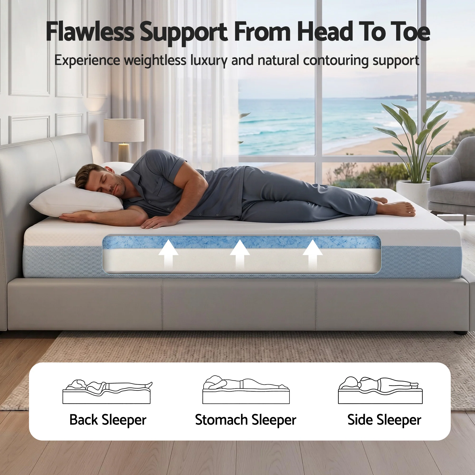 Giselle 22cm Cooling Gel Memory Foam Mattress Single Medium Firm - Image 6