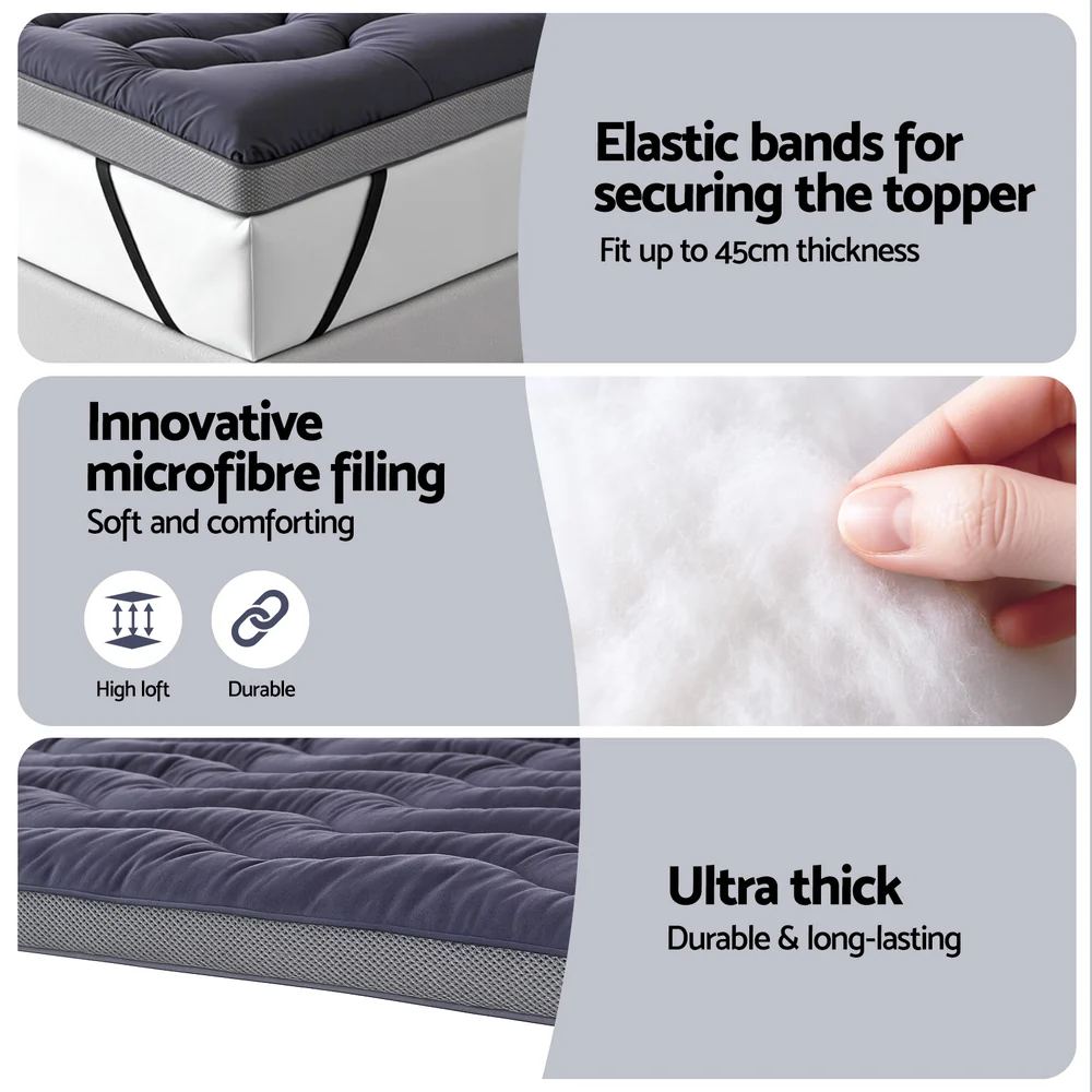 Giselle 5cm Mattress Topper Pillowtop toppers Bamboo Charcoal Double - Image 6