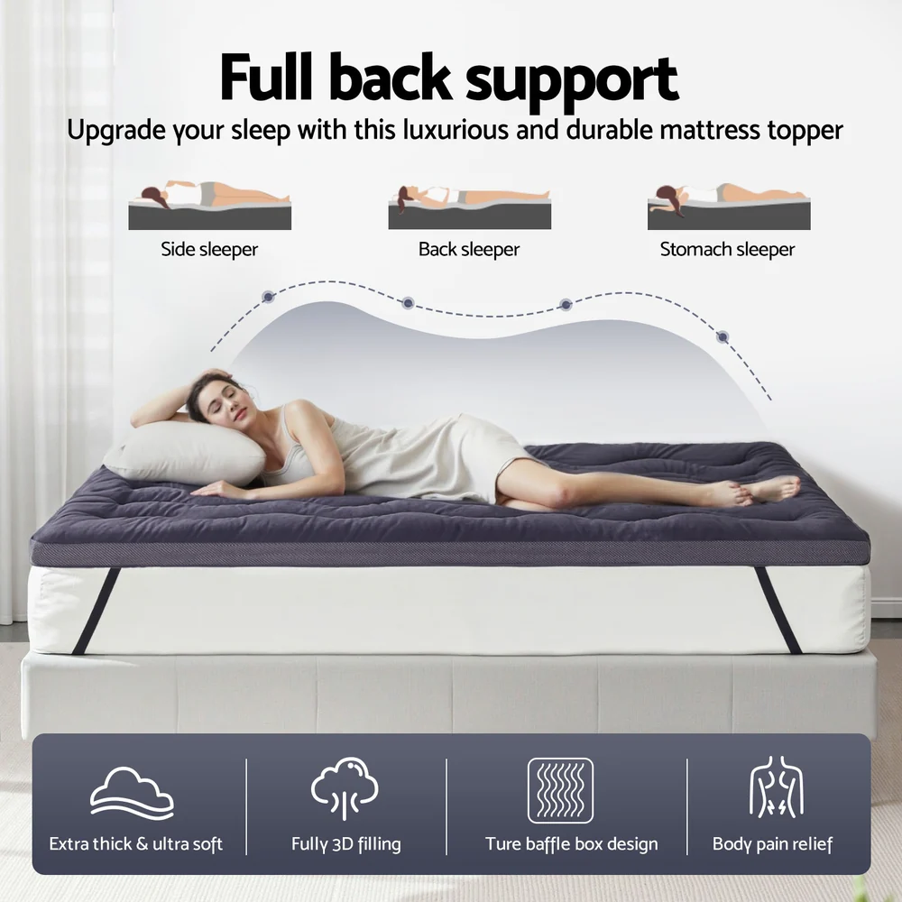 Giselle 5cm Mattress Topper Pillowtop toppers Bamboo Charcoal King Single - Image 4