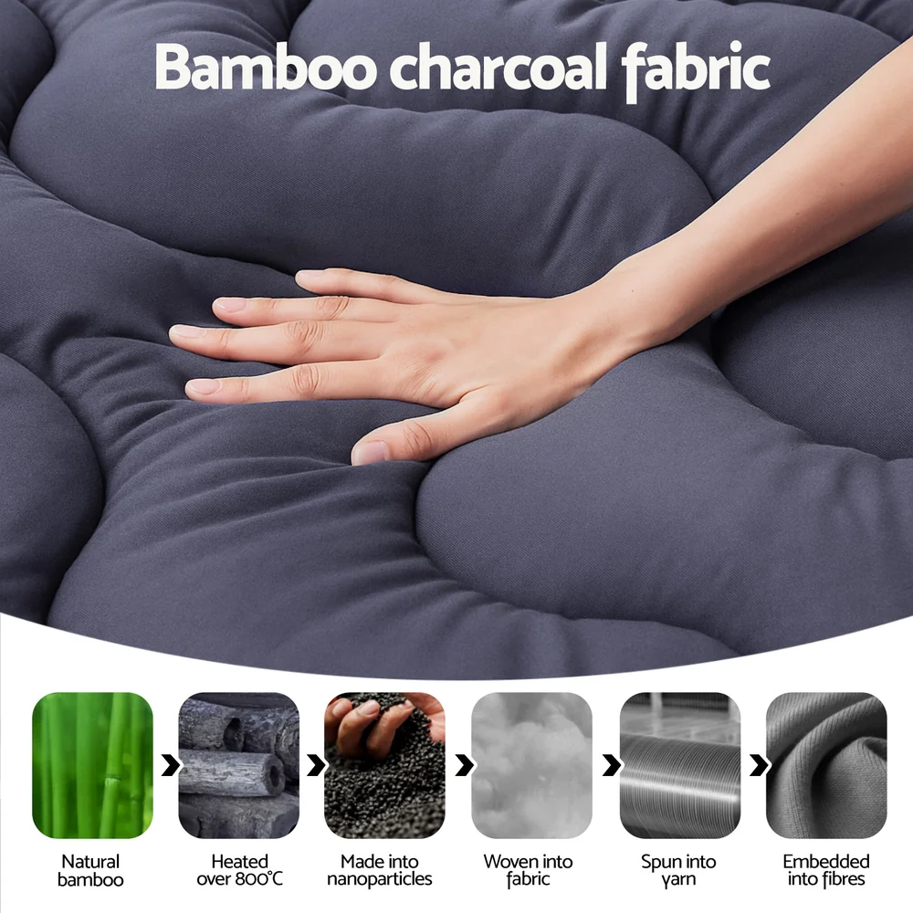 Giselle 5cm Mattress Topper Pillowtop toppers Bamboo Charcoal King Single - Image 5
