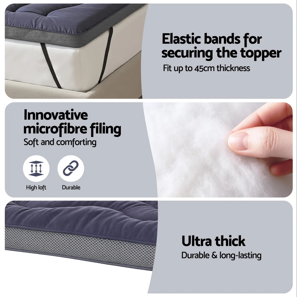 Giselle 5cm Mattress Topper Pillowtop toppers Bamboo Charcoal King Single - Image 6