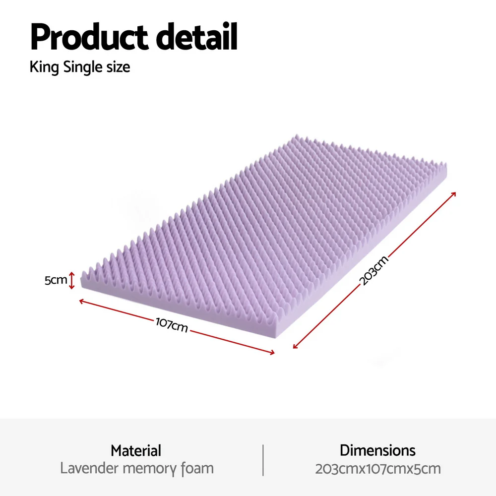 Giselle 5cm Memory Foam Mattress Topper Lavender Infused Egg Crate King Single - Image 2