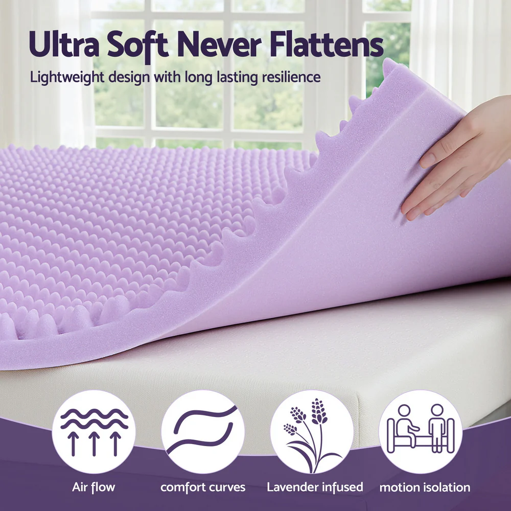 Giselle 5cm Memory Foam Mattress Topper Lavender Infused Egg Crate King Single - Image 6