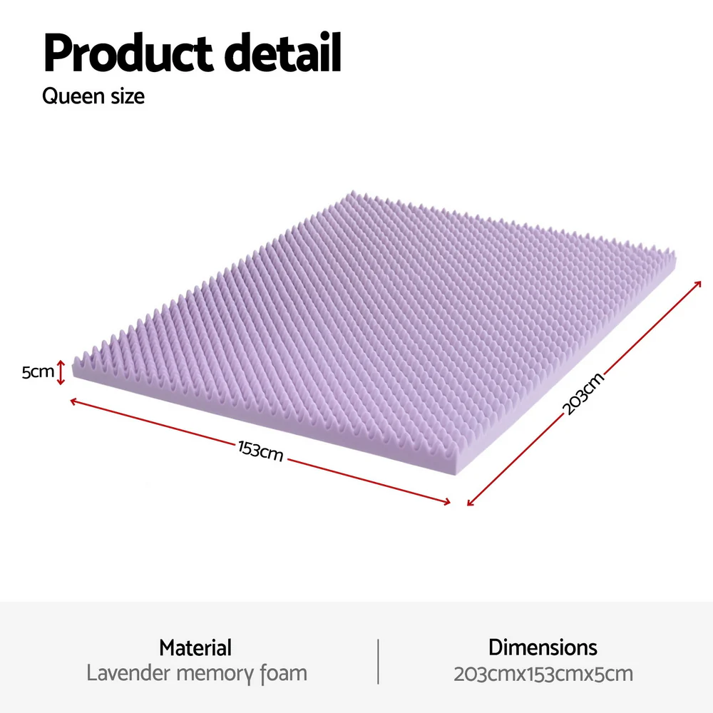 Giselle 5cm Memory Foam Mattress Topper Lavender Infused Egg Crate Pad Mat Queen - Image 2