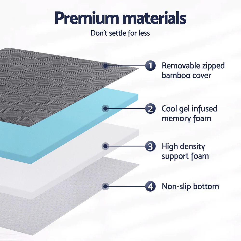 Giselle 8cm Memory Foam Mattress Topper Gel Dual Layer Foam Bamboo Double - Image 5