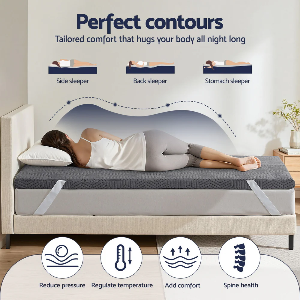 Giselle 8cm Memory Foam Mattress Topper Gel Dual Layer Foam Bamboo Single - Image 4