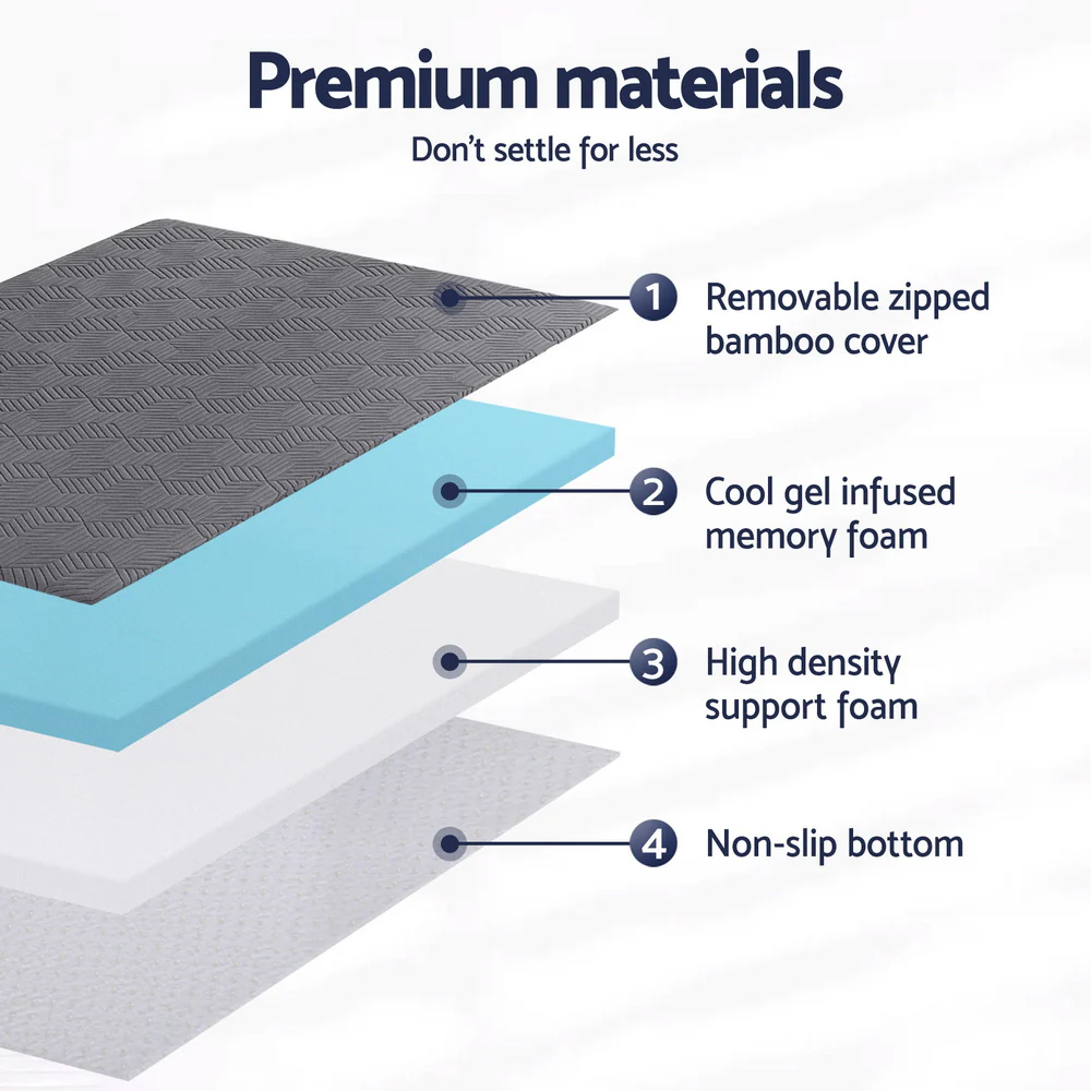 Giselle 8cm Memory Foam Mattress Topper Gel Dual Layer Foam Bamboo Single - Image 5