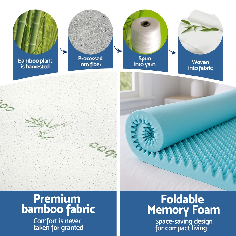 Giselle 8cm Memory Foam Mattress Topper Gel Egg Crate Foam Bamboo Double - Image 6