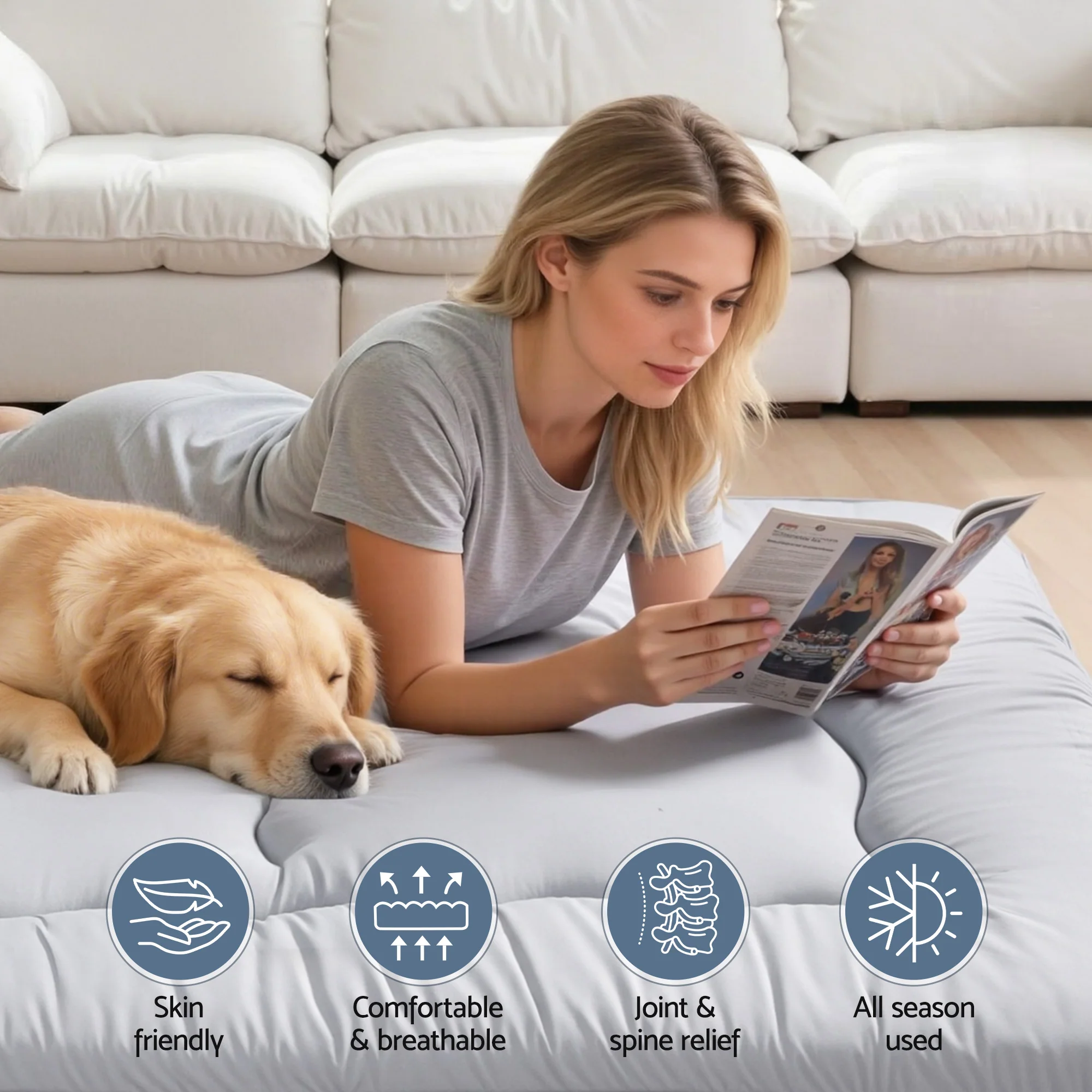 Giselle Bedding 10cm Japanese Floor Mattress Foldable Futon Mattress Washable Cover Straps Grey - Image 7