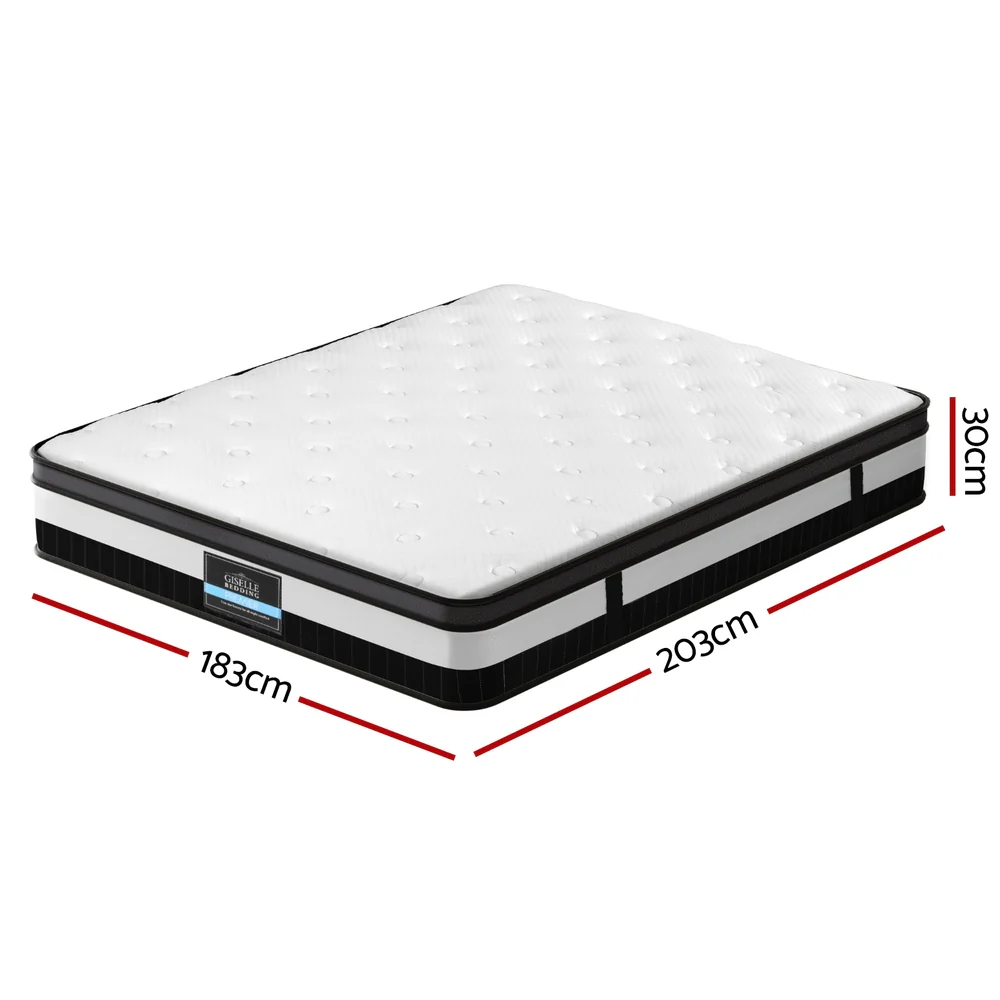 Giselle Bedding 30cm Mattress Medium Firm Euro Top Pocket Spring Hybrid Mattresses King - Image 2