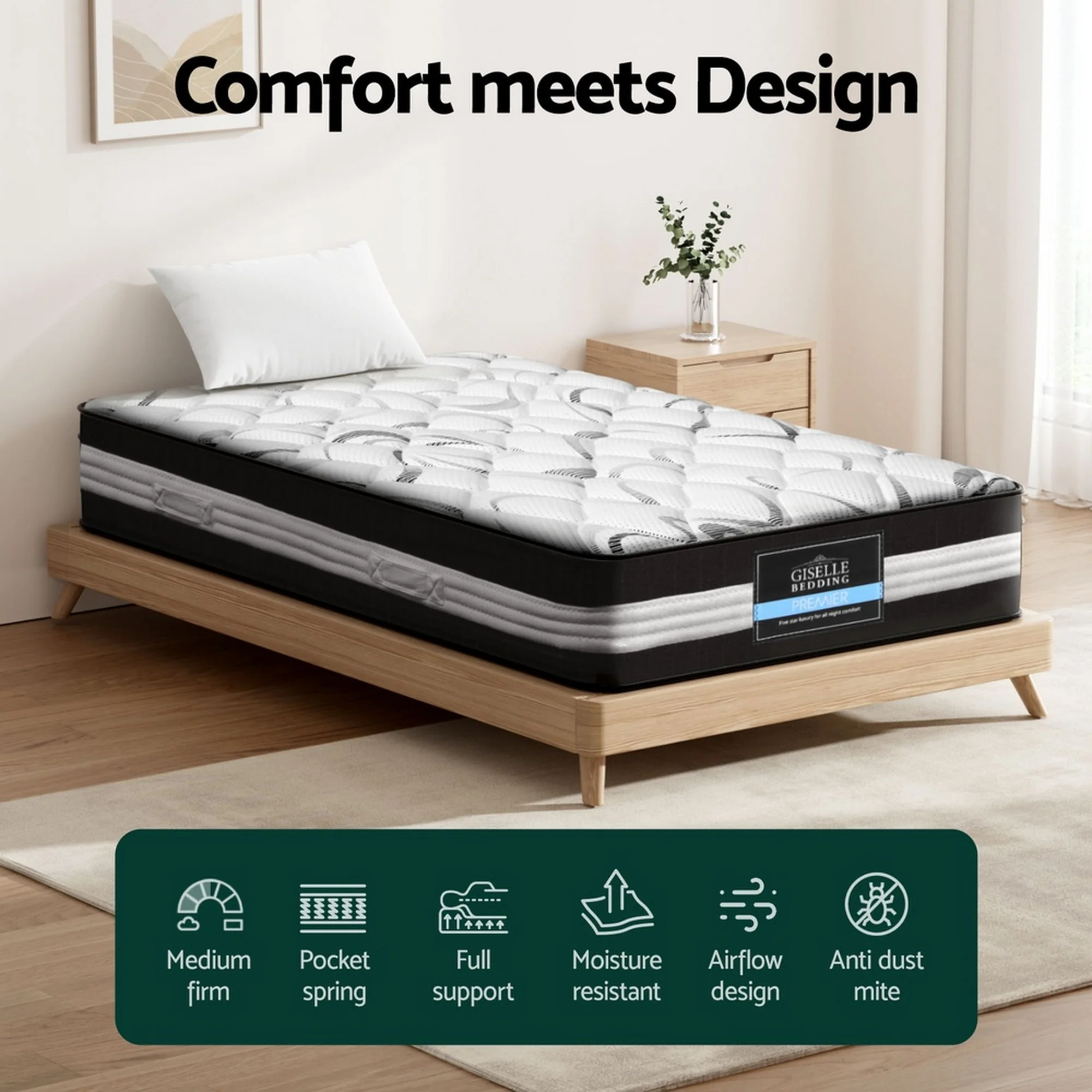 Giselle Bedding 30cm Mattress Medium Firm King Single - Image 4