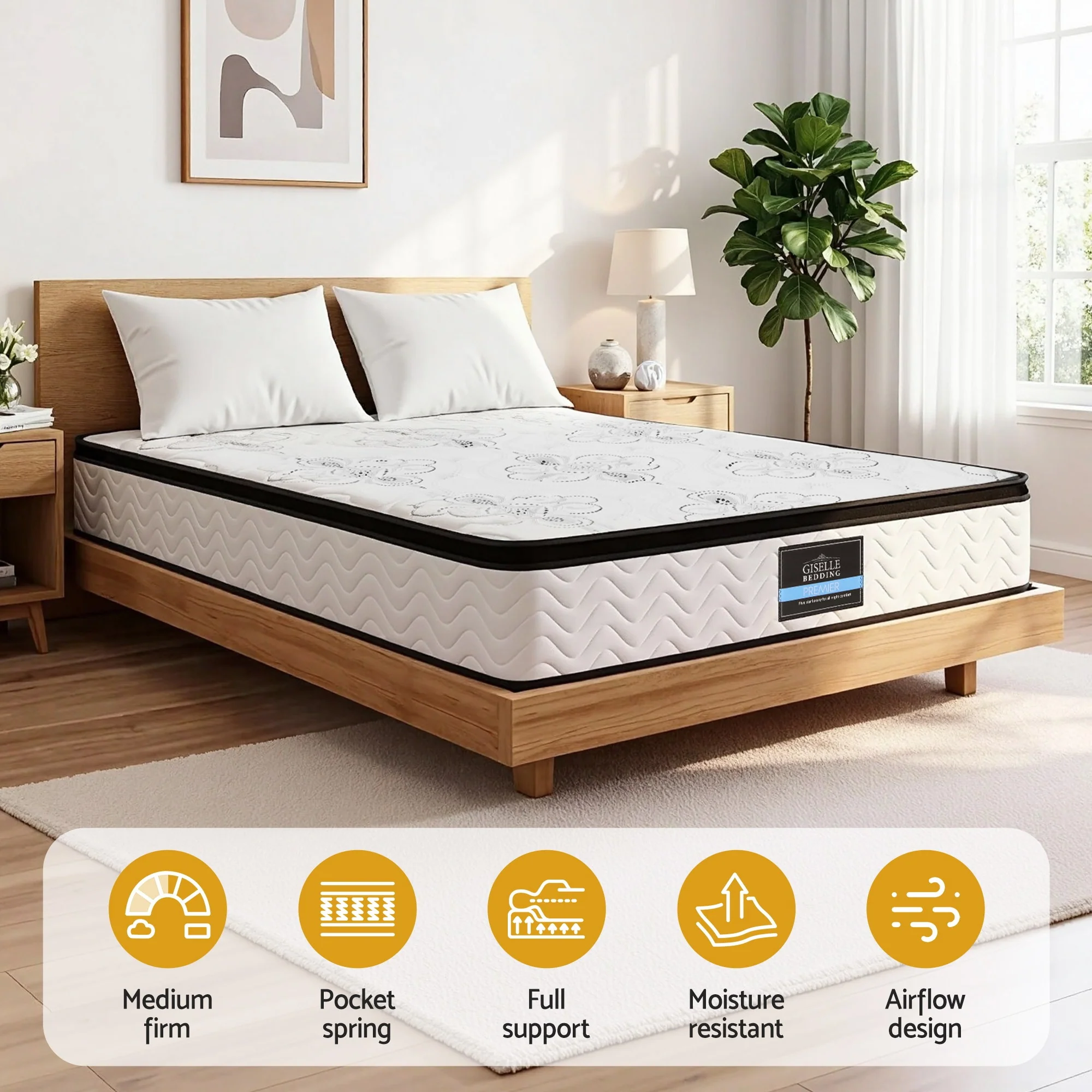 Giselle Bedding 30cm Mattress Pocket Spring Medium Firm Foam Euro Top Queen - Image 4