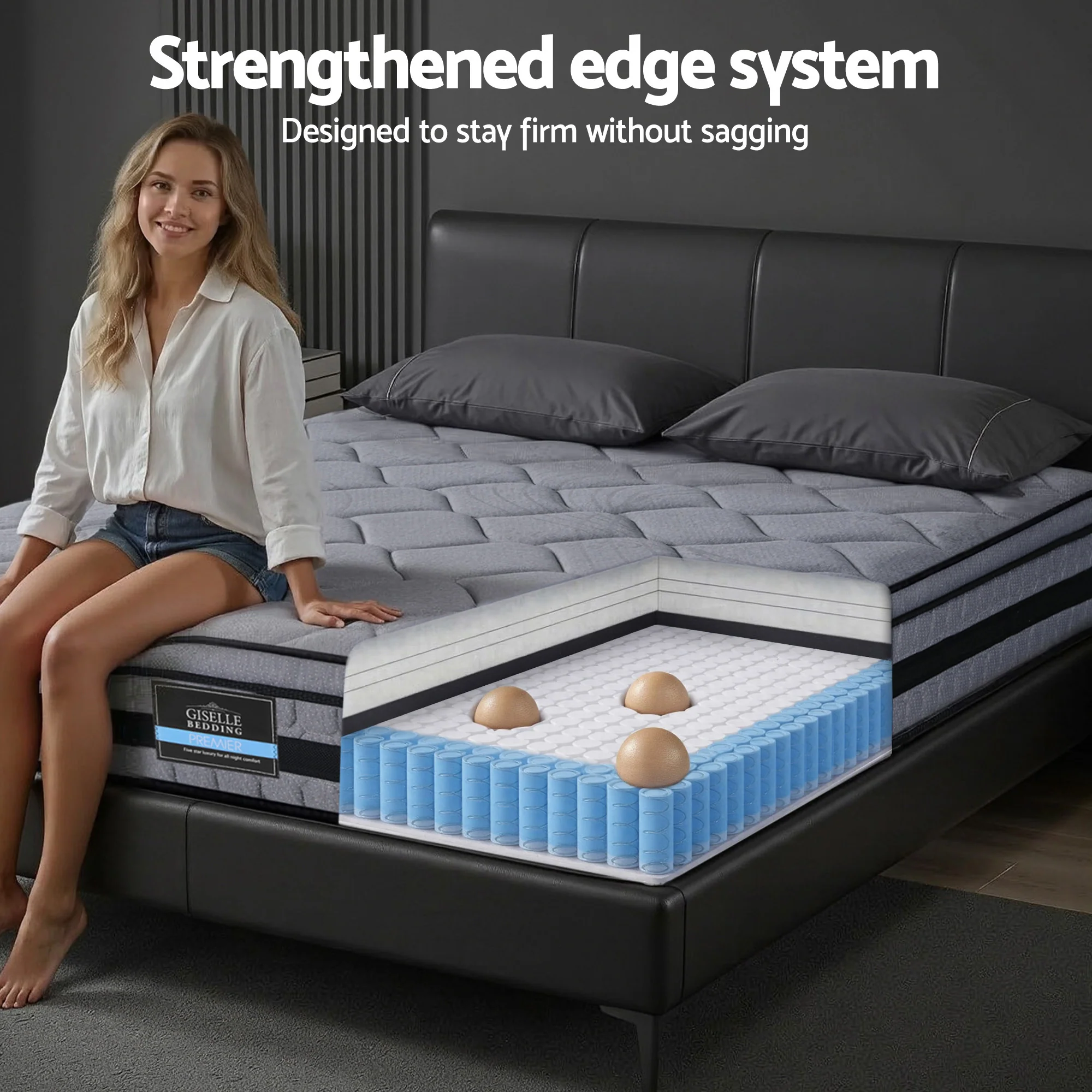 Giselle Bedding 34cm King Mattress Hybrid, Pocket Spring Bed Mattress - Image 6