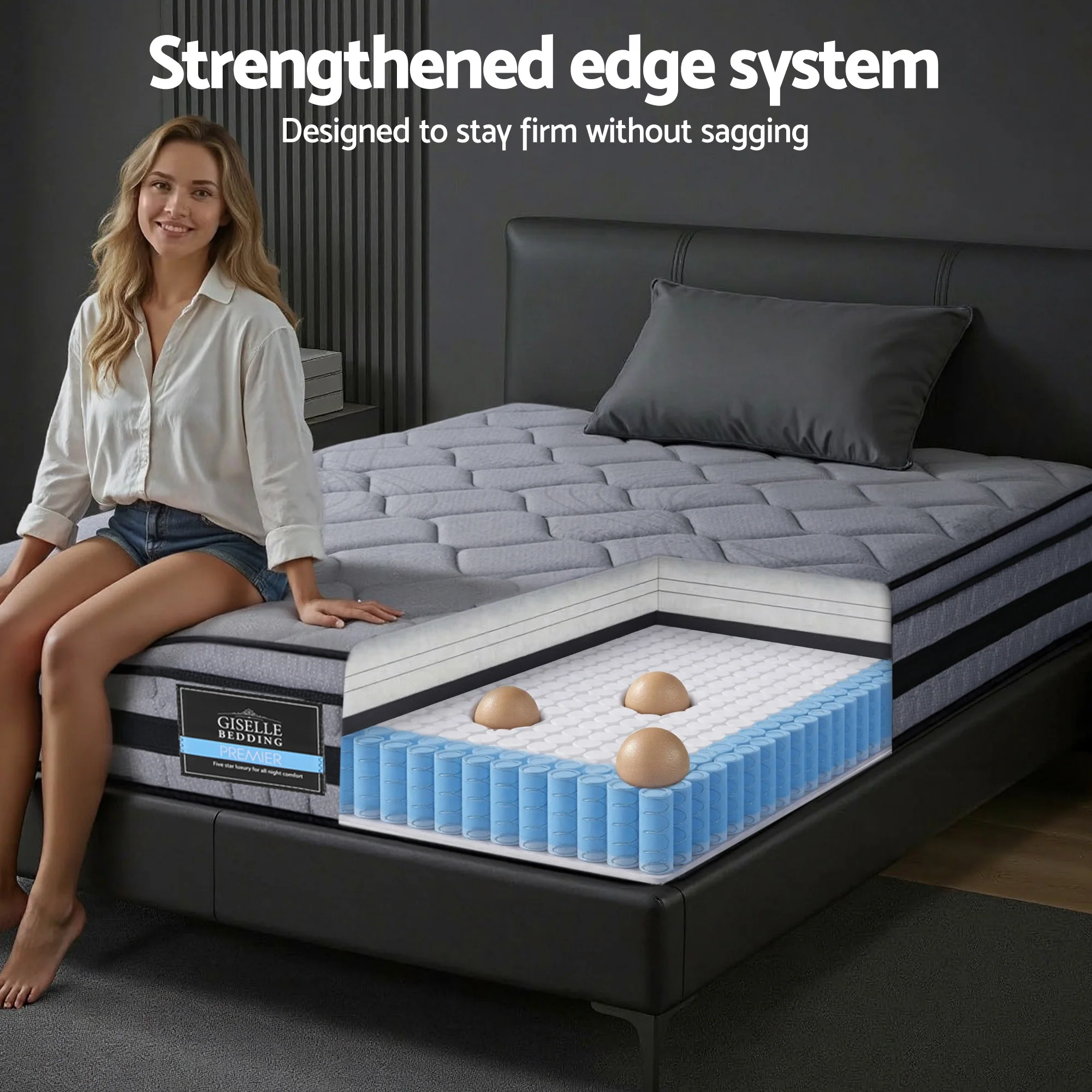 Giselle Bedding 34cm King Single Mattress Hybrid, Pocket Spring Bed Mattress - Image 6