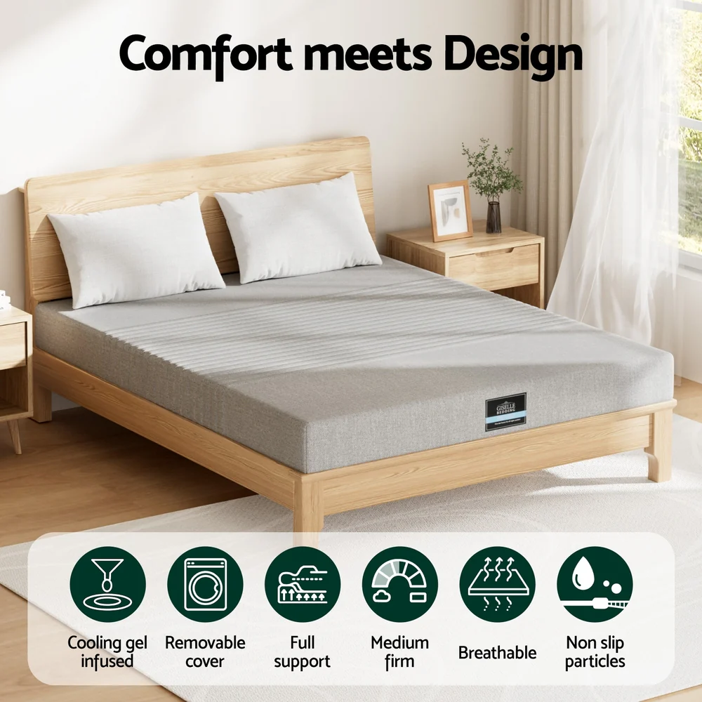 Giselle Bedding Cool Gel Memory Foam Mattress Charcoal 7-Zone Washable Bamboo Cover 15cm Double - Image 4