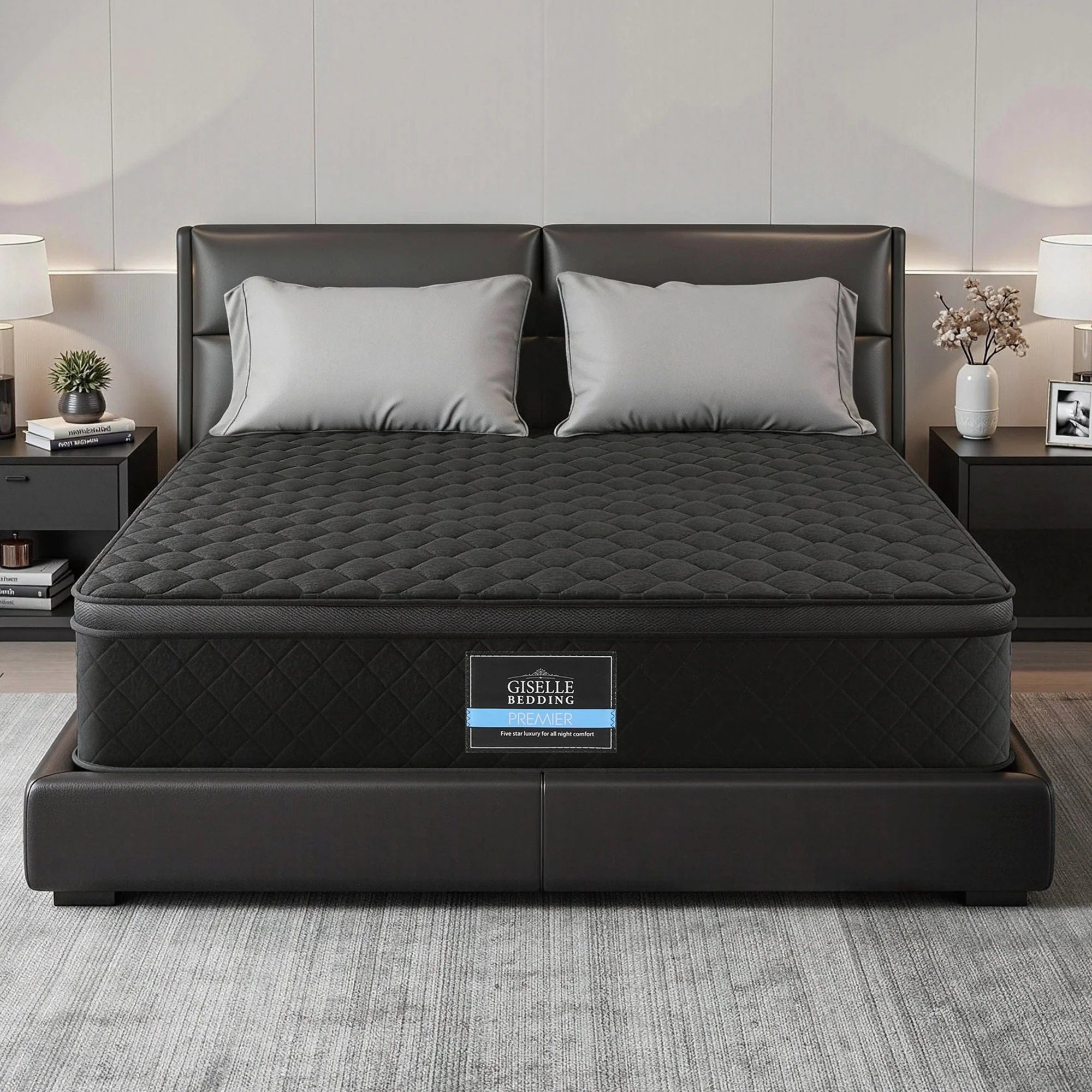 Giselle Bedding Double Mattress 34cm Euro Top with 5-Zone Pocket Spring Support Black - Image 11