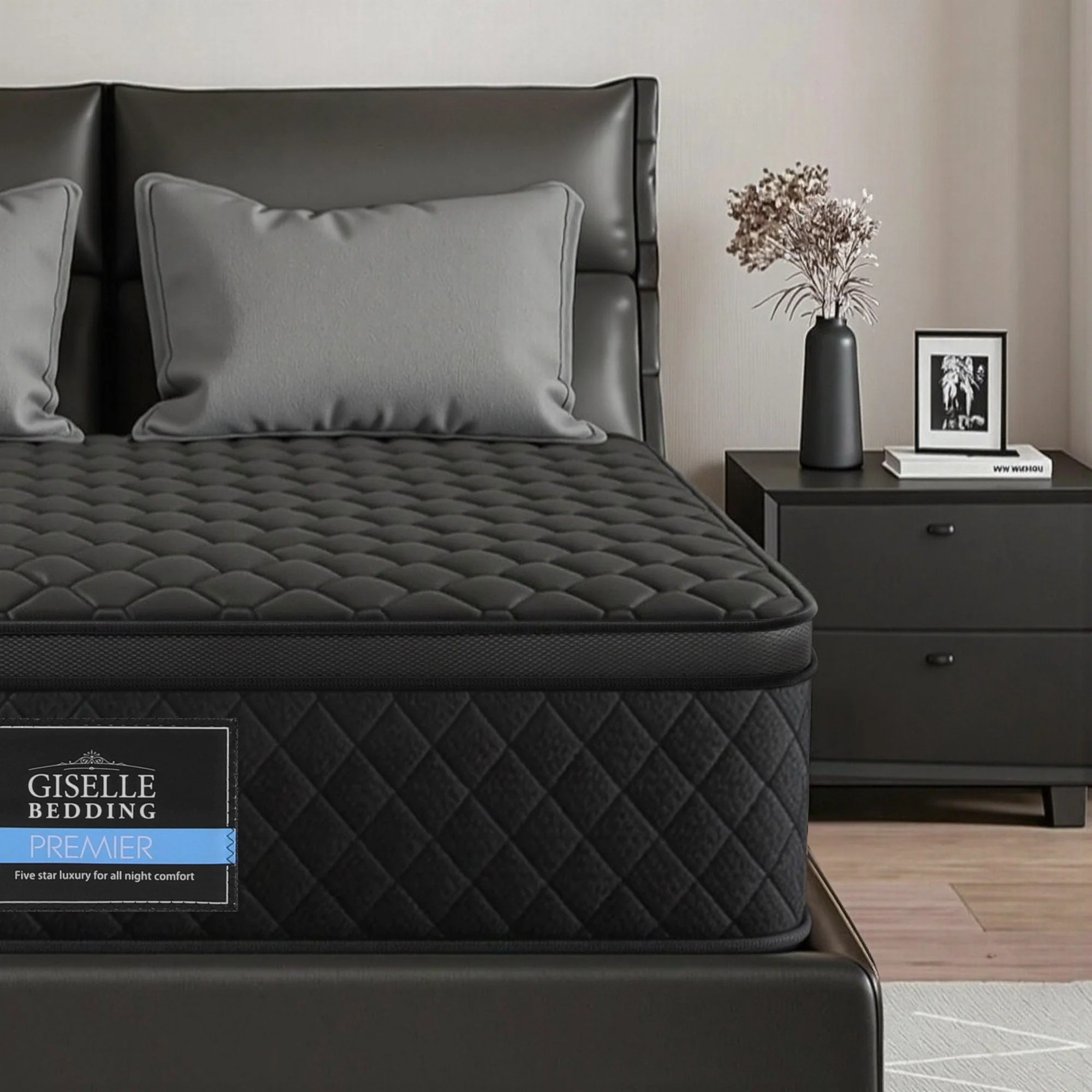 Giselle Bedding Double Mattress 34cm Euro Top with 5-Zone Pocket Spring Support Black - Image 12