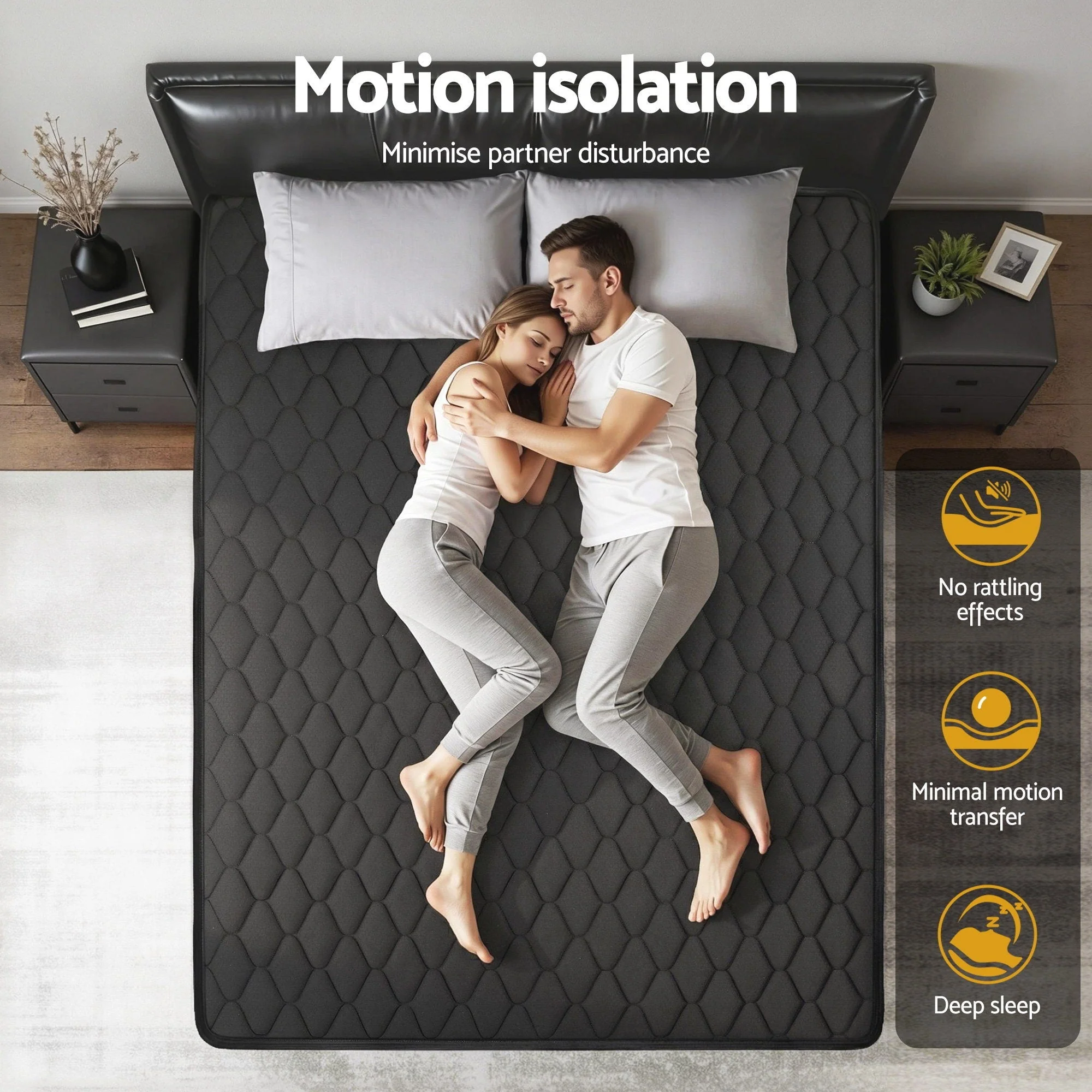 Giselle Bedding Double Mattress 34cm Euro Top with 5-Zone Pocket Spring Support Black - Image 8