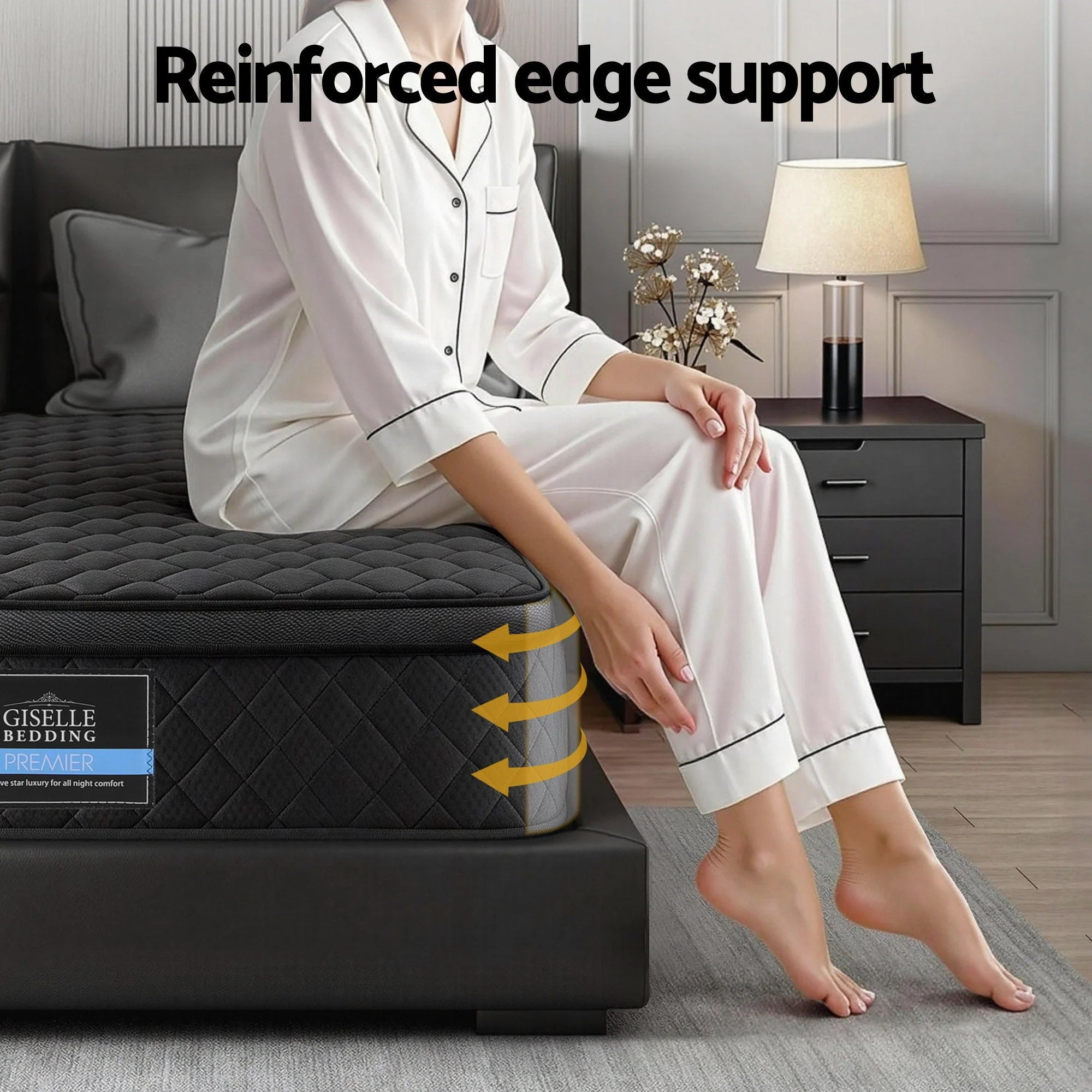 Giselle Bedding Double Mattress 34cm Euro Top with 5-Zone Pocket Spring Support Black - Image 9