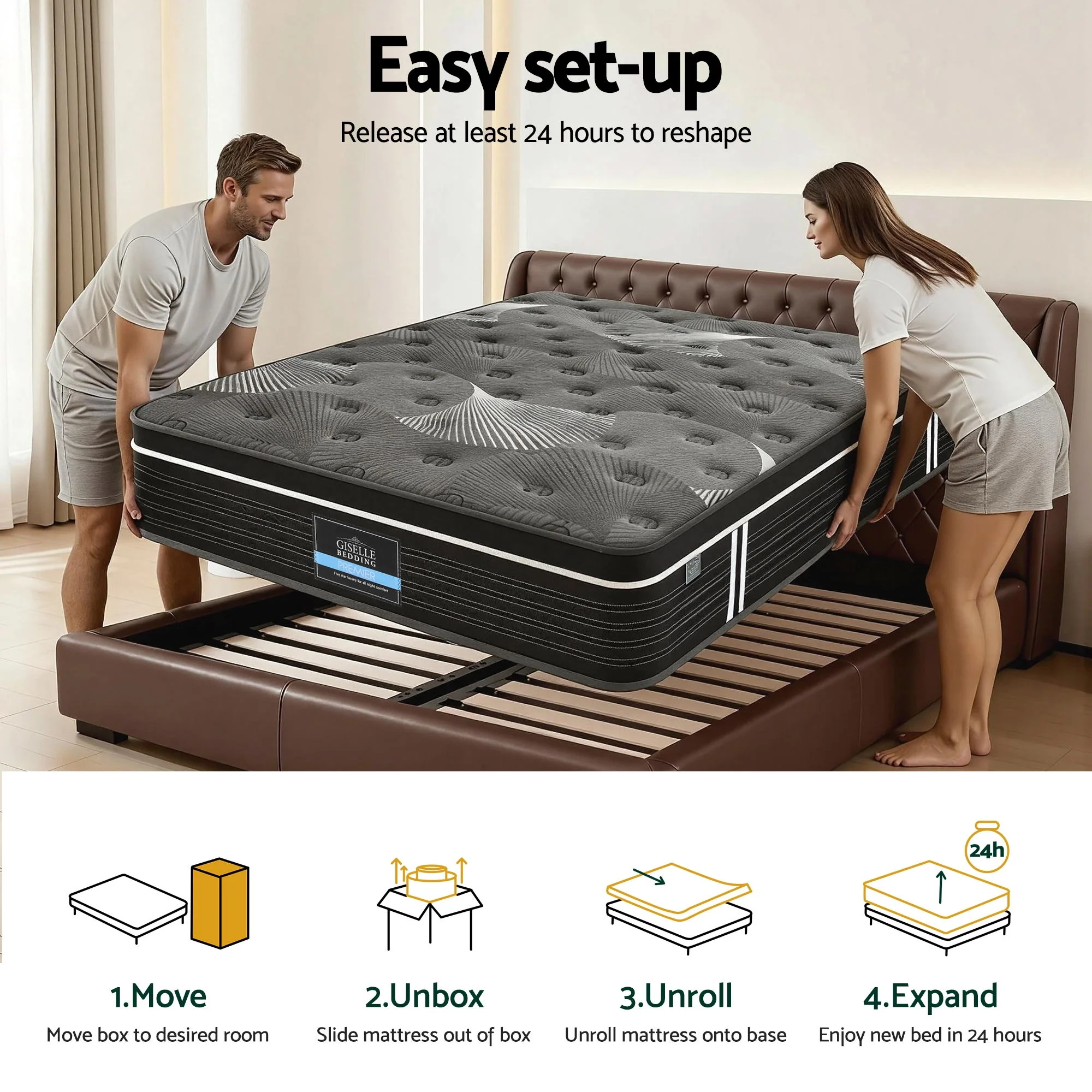 Giselle Bedding Double Mattress 35cm Euro Top with Graphene Cooling Comfort Medium Firm - Image 11