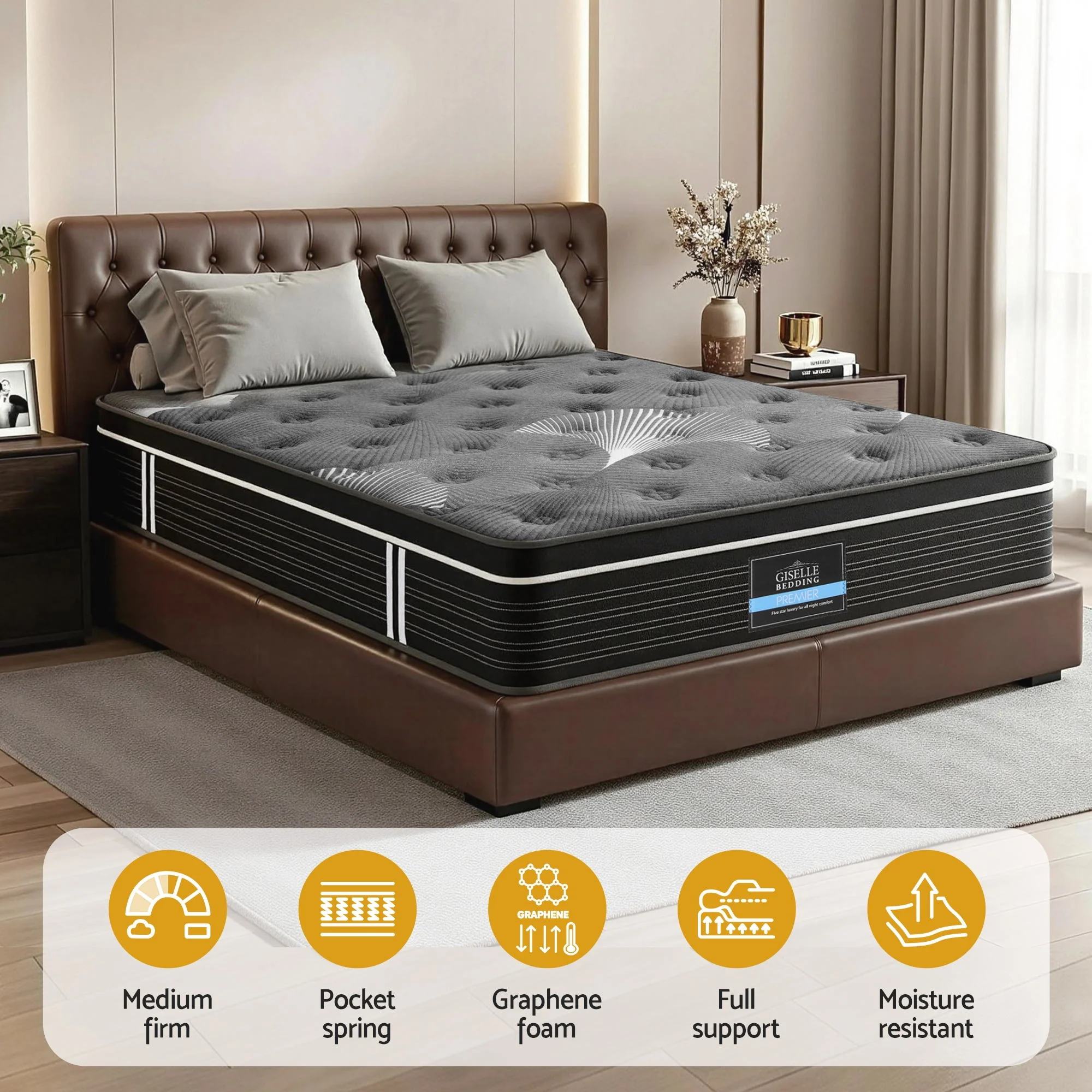 Giselle Bedding Double Mattress 35cm Euro Top with Graphene Cooling Comfort Medium Firm - Image 4
