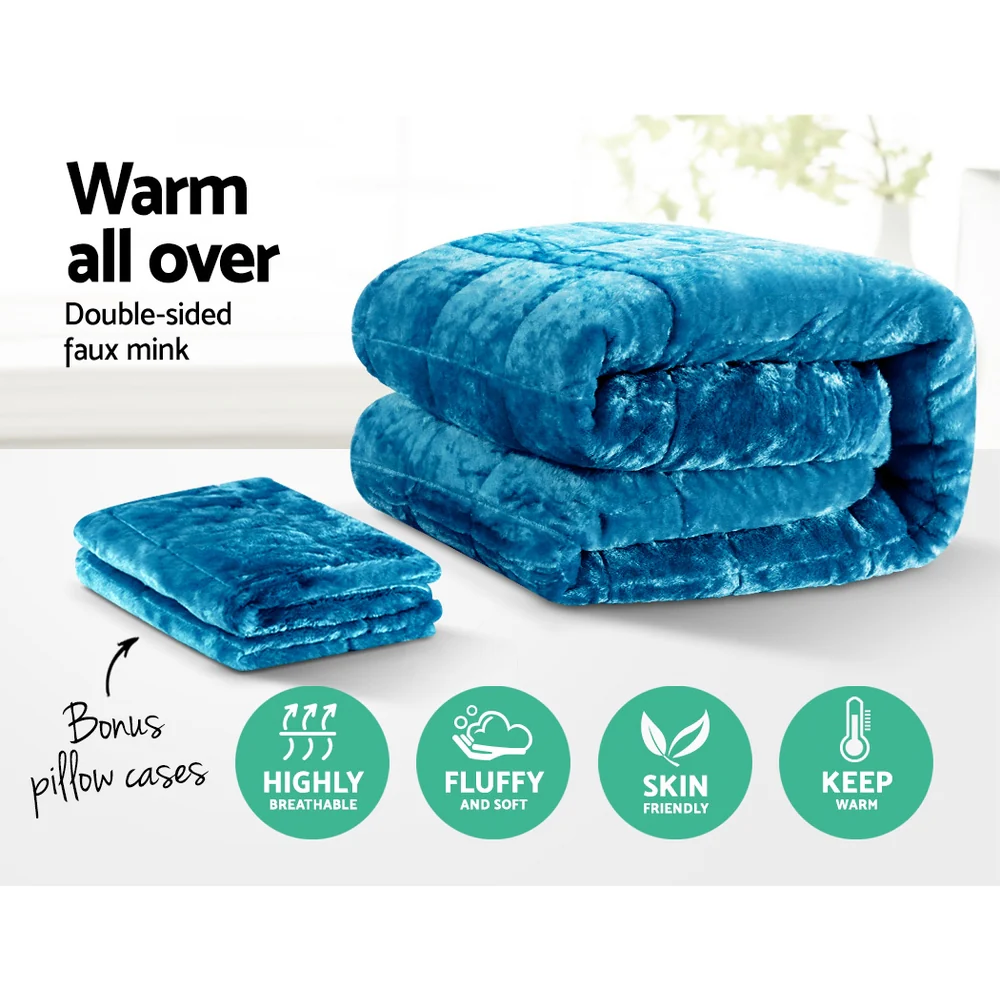Giselle Bedding Faux Mink Quilt Blue King - Image 2