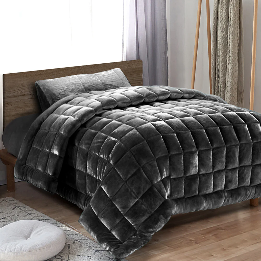 Giselle Bedding Faux Mink Quilt Charcoal Single - Image 9
