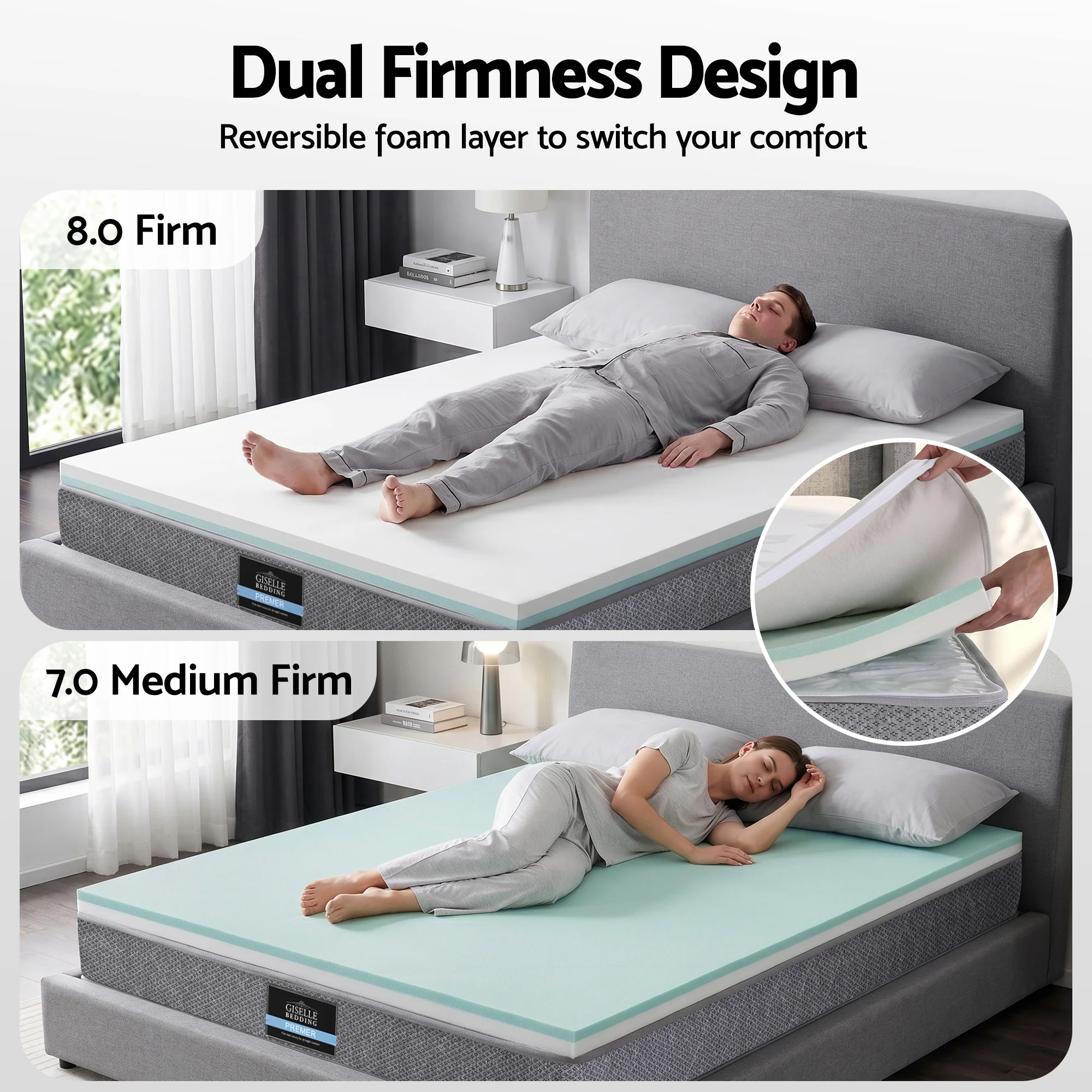 Giselle Bedding King Mattress 23cm Pocket Spring Mattress with Adjustable Firmness Reversible Foam Layer for Medium Firm & Firm Support Motion Isolation Bedroom Bed - Image 5