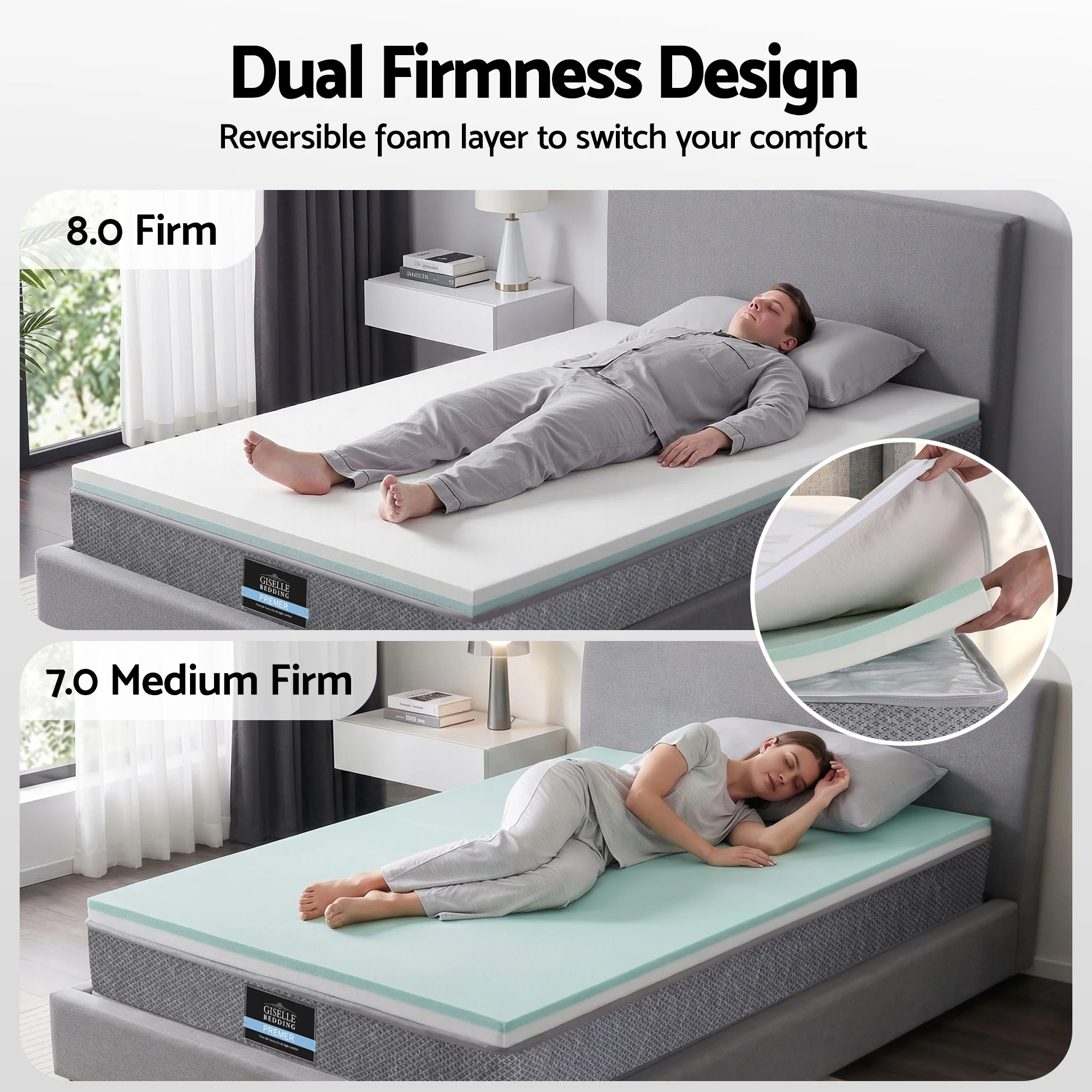 Giselle Bedding King Single Mattress 23cm Pocket Spring Mattress with Adjustable Firmness Reversible Foam Layer for Medium Firm & Firm Support Motion Isolation Bedroom Bed - Image 5