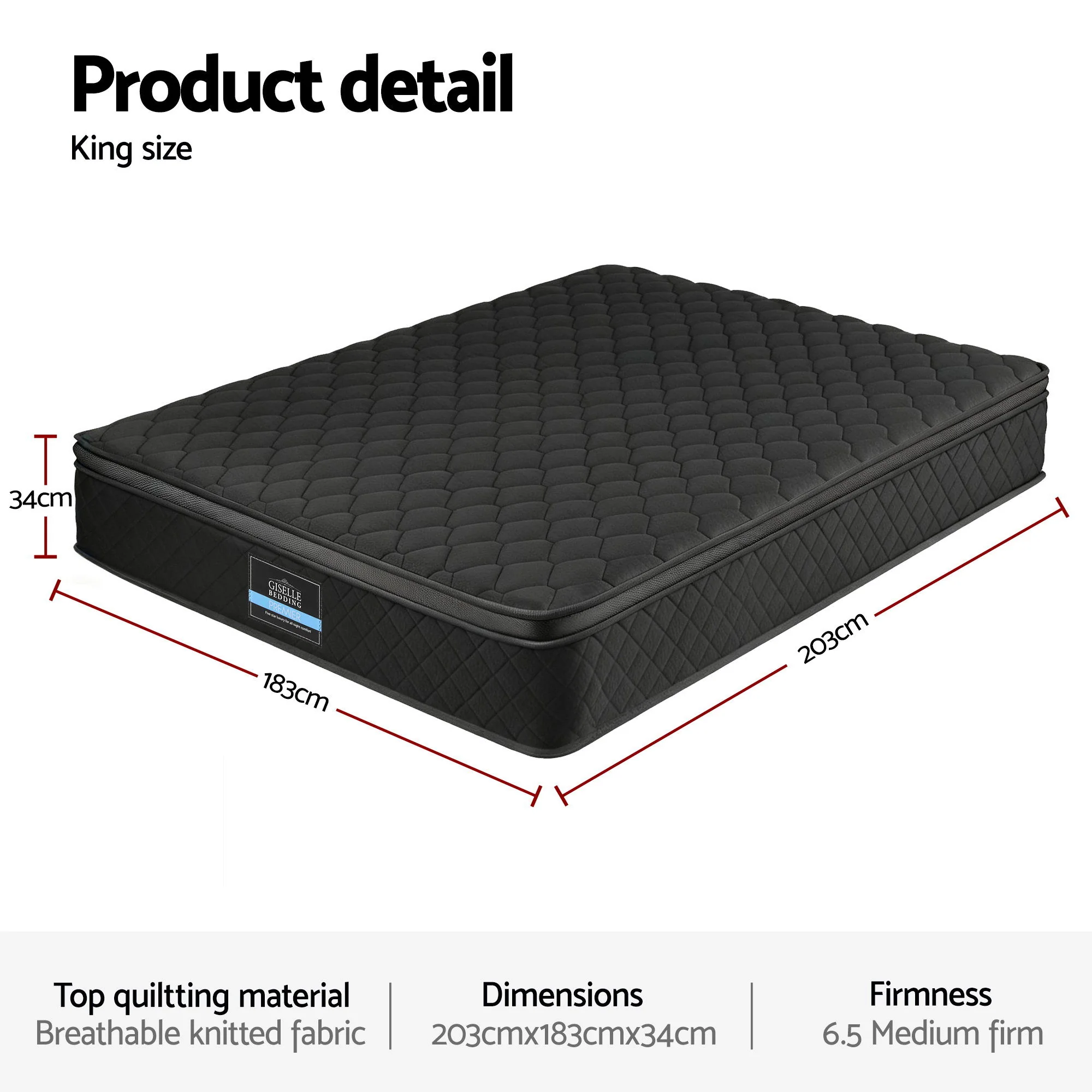 Giselle Bedding Mattress 34cm 5-Zone Pocket Spring Egg-crate Memory Foam King - Image 2