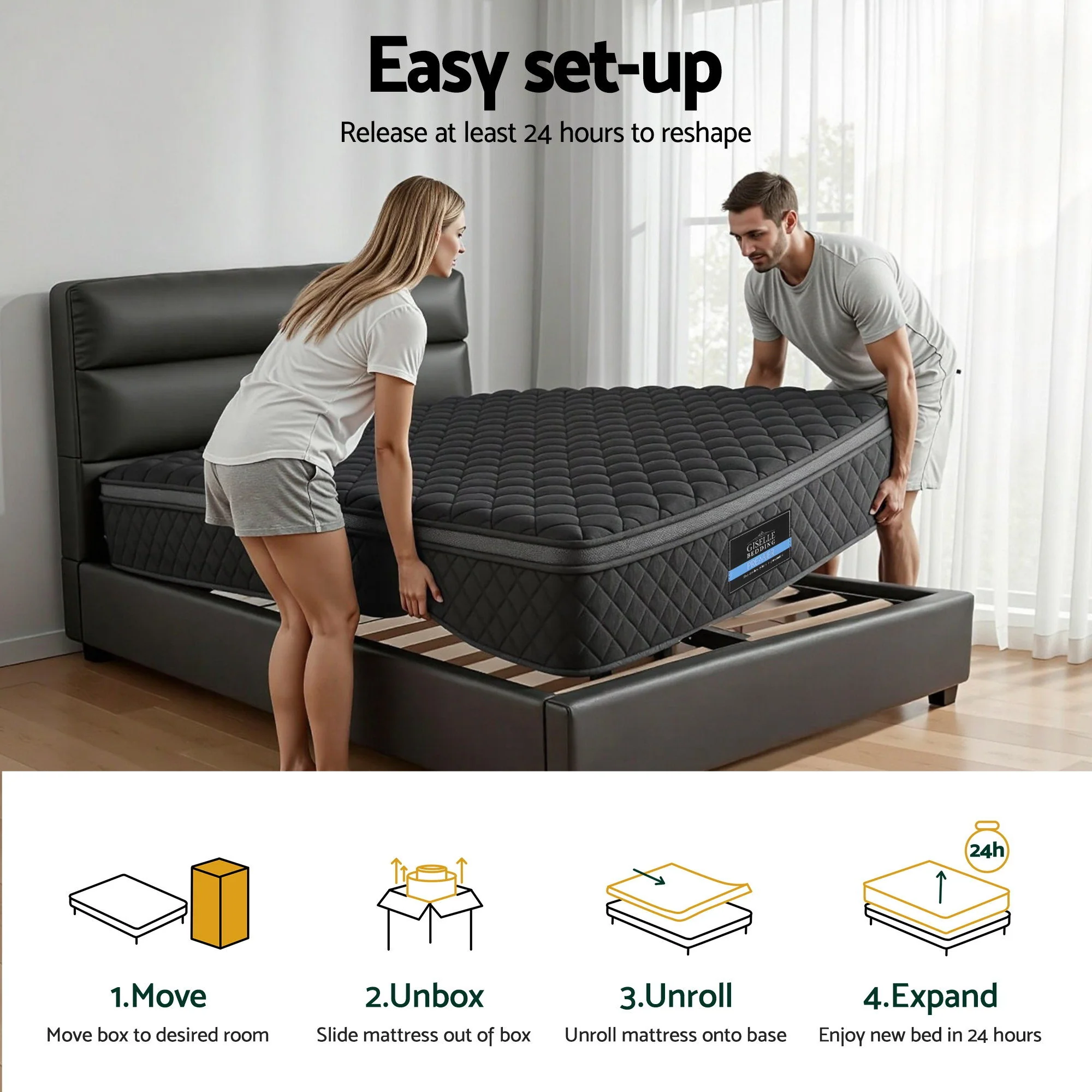 Giselle Bedding Mattress 34cm 5-Zone Pocket Spring Egg-crate Memory Foam Single - Image 9
