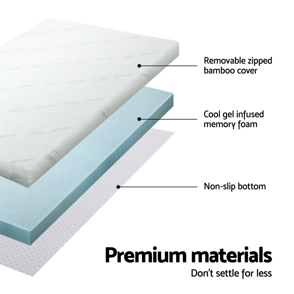 Giselle Bedding Memory Foam Mattress Topper Cool Gel Bed Mat Bamboo 10cm Double - Image 4