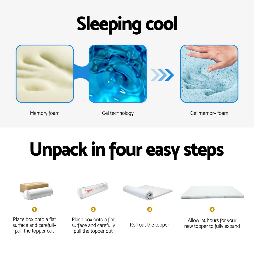 Giselle Bedding Memory Foam Mattress Topper Cool Gel Bed Mat Bamboo 10cm Single - Image 6