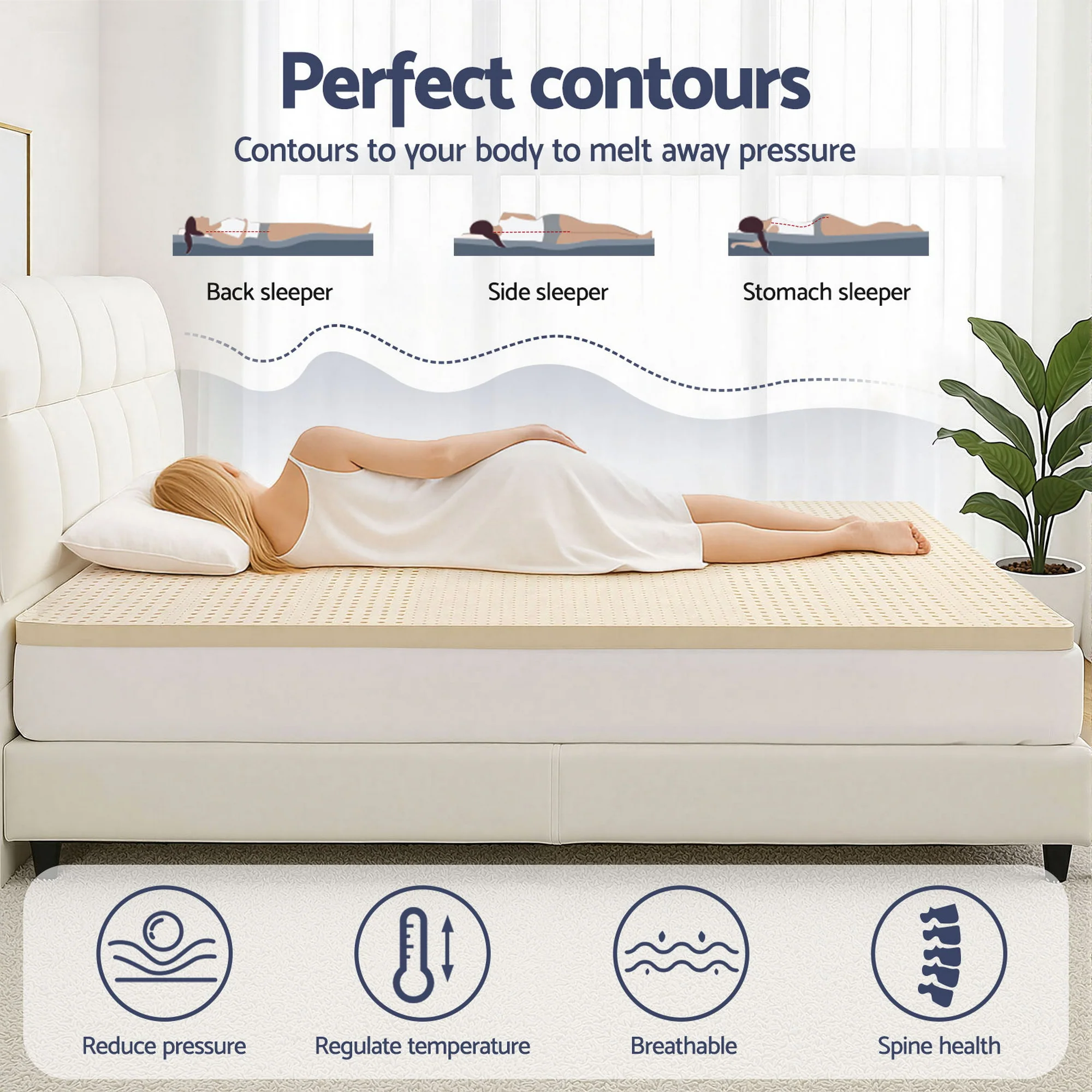 Giselle Bedding Natural Latex Mattress Topper, 7-Zone Pressure Relief Bed Pad for Back Pain, Ice Silk Cooling Cover for Hot Sleepers, 5cm Firm Support, Queen - Image 7