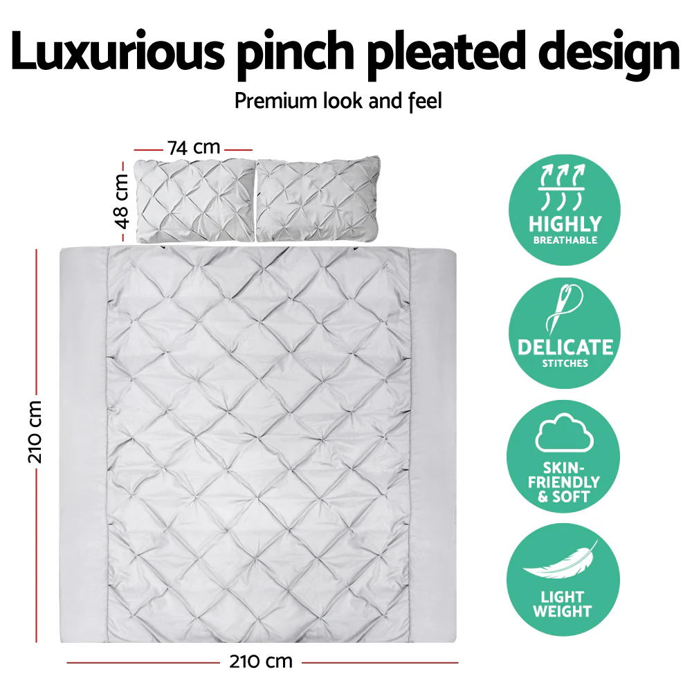 Giselle Bedding Quilt Cover Set Diamond Pinch Grey Queen - Image 2