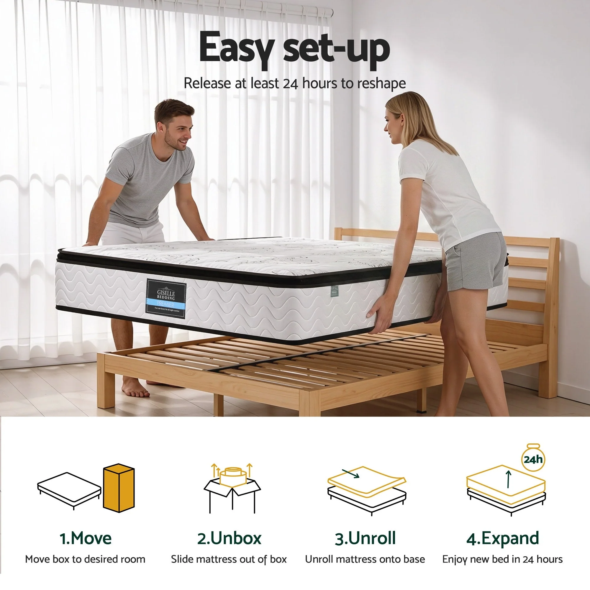 Giselle Bedding Queen Mattress 30cm Pocket Spring Euro Top Medium Firm Foam - Image 10