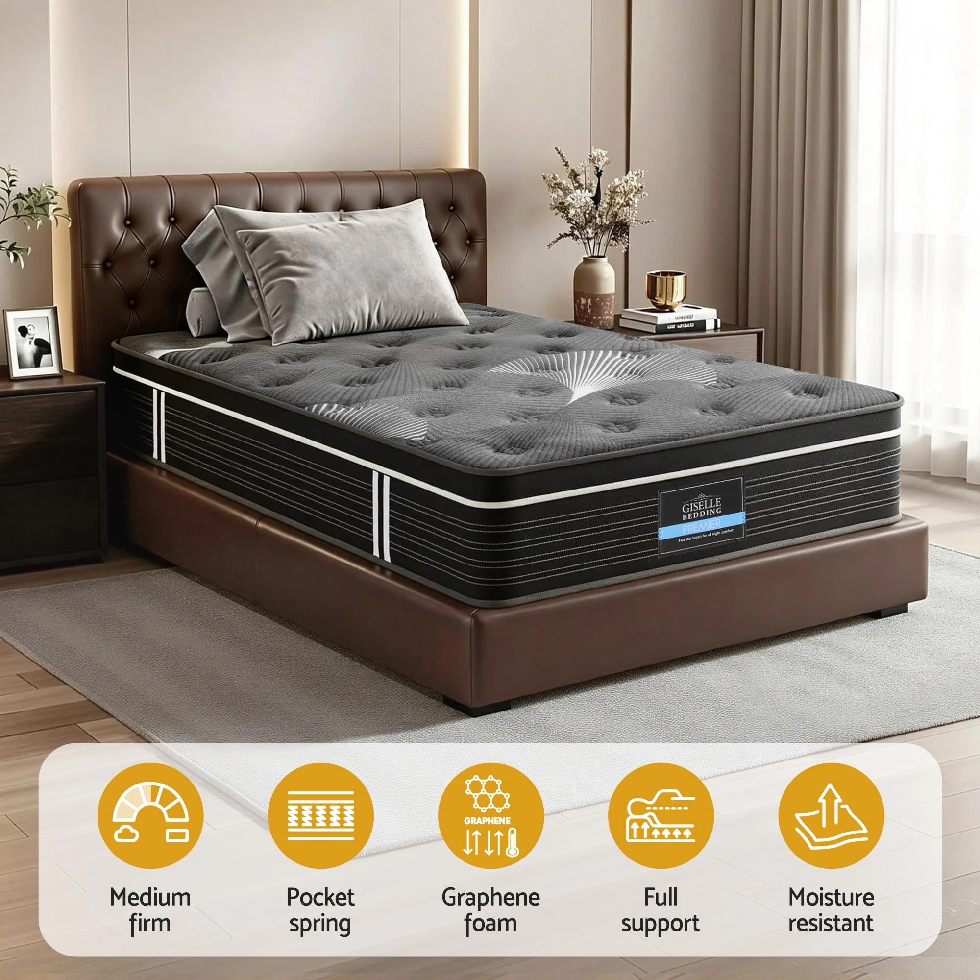 Giselle Bedding Single Mattress 35cm Euro Top with Graphene Cooling Comfort Medium Firm - Image 4