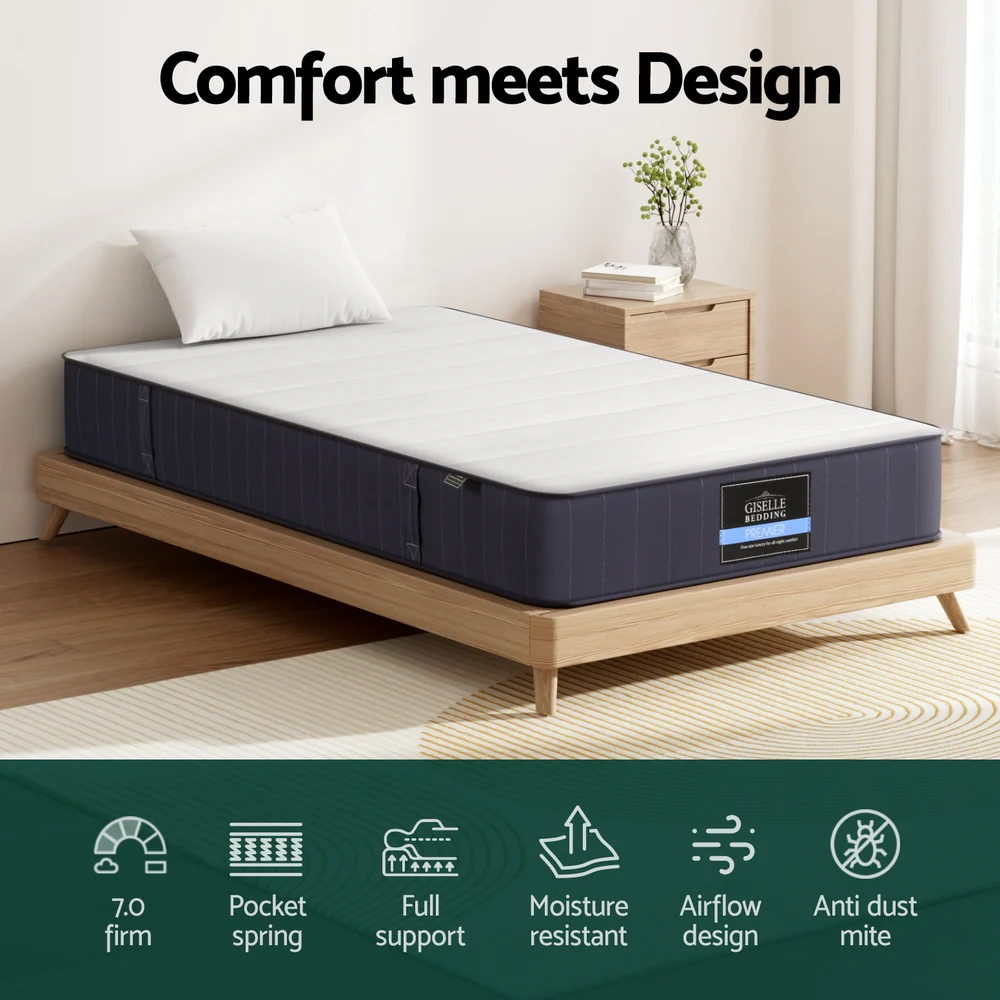 Giselle Bedding Tight Top Mattress 20cm Single Bed Pocket Spring Hybrid Mattresses - Image 4