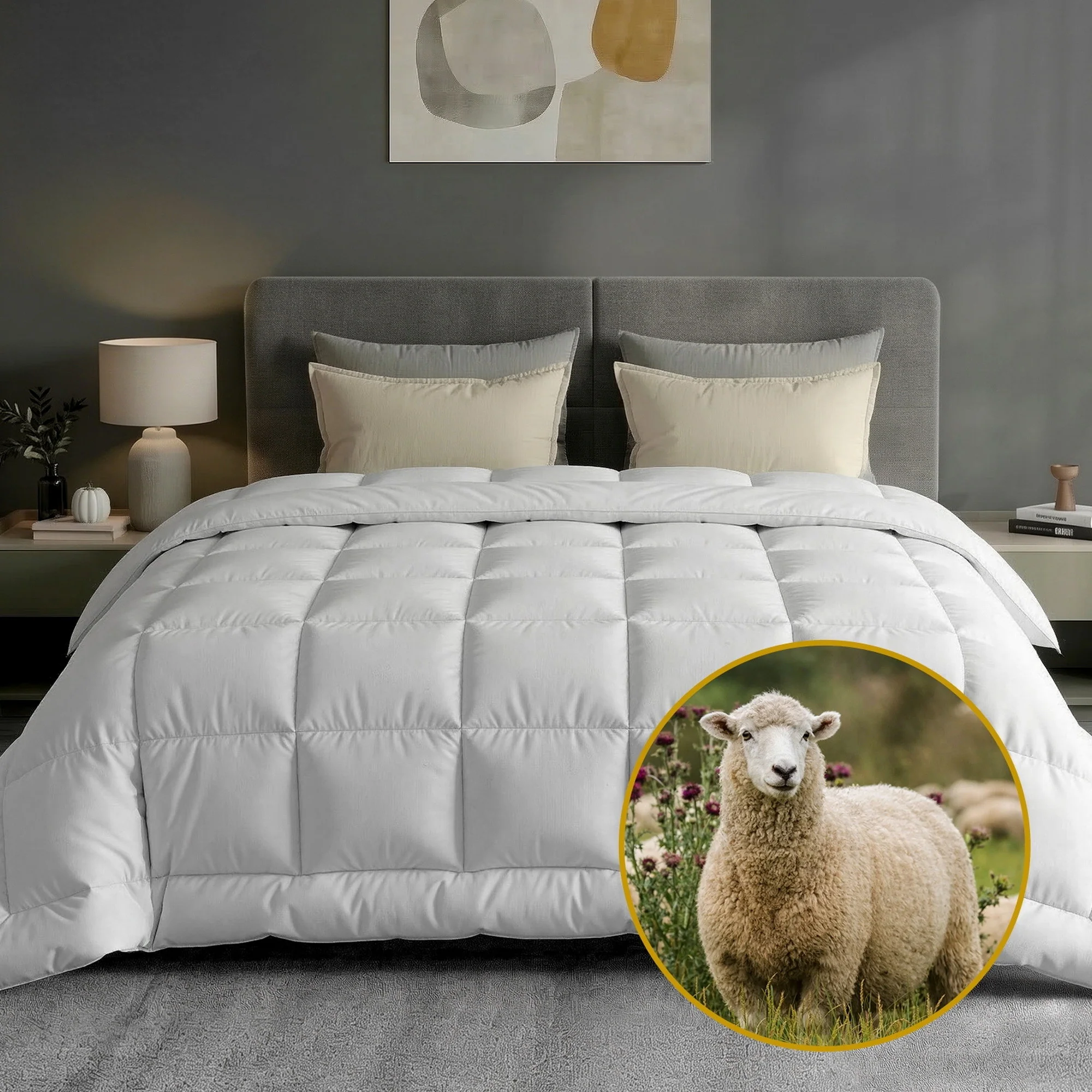 Giselle Bedding Wool Quilt 500GSM Thick King Winter Doona Baffle Box Construction 100% Wool Filling - Image 8