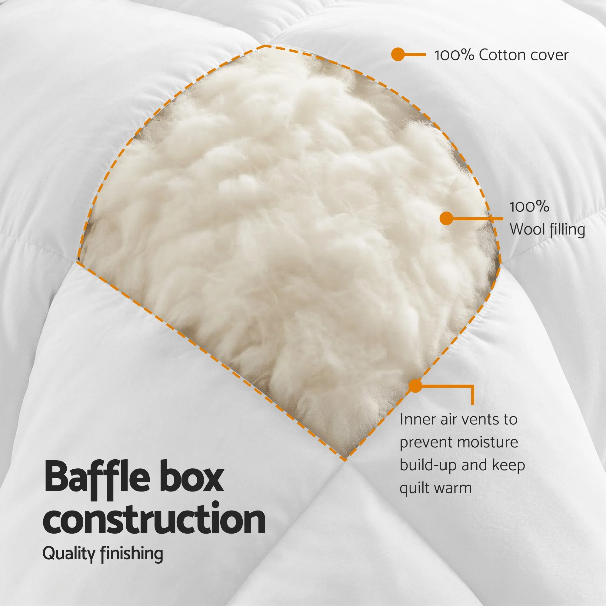 Giselle Bedding Wool Quilt 800GSM Extra Thick Super King Winter Doona Baffle Box Construction 100% Wool Filling - Image 4