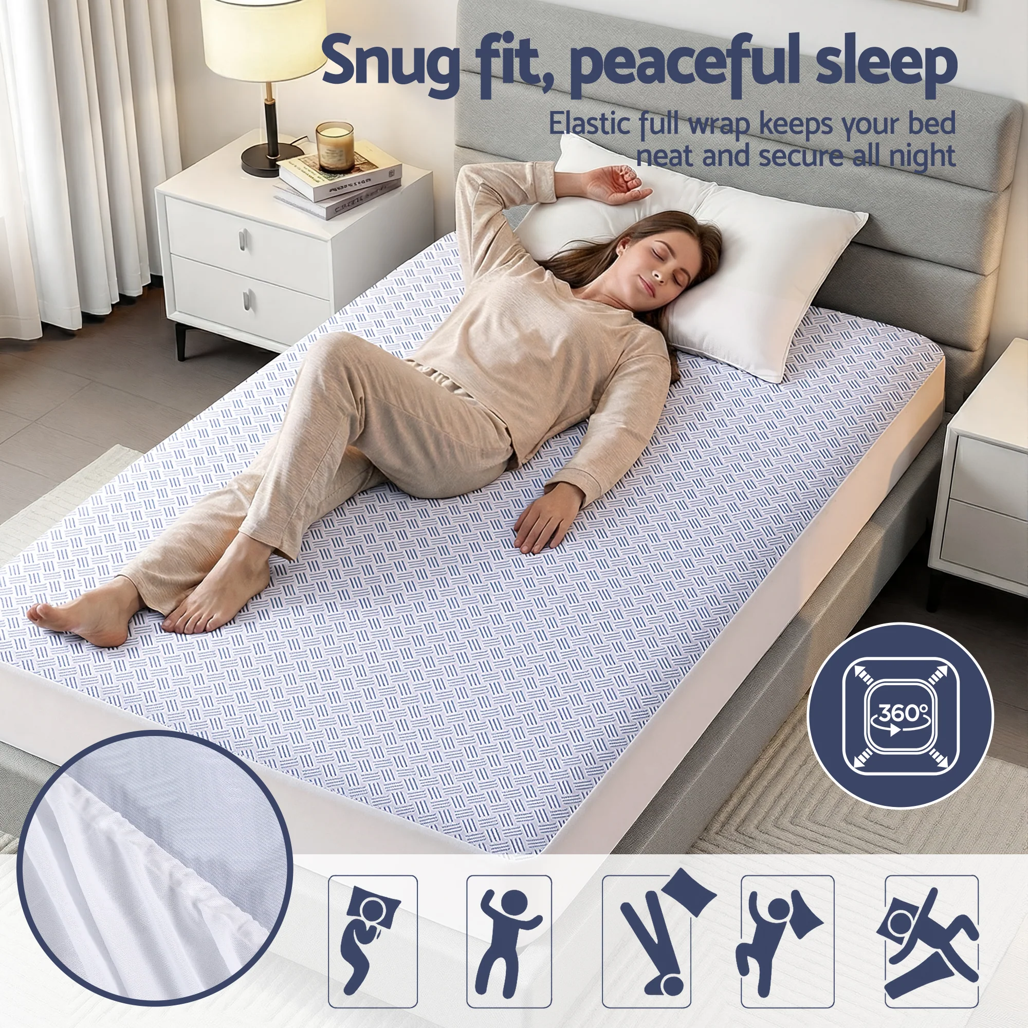 Giselle Cooling Mattress Protector Waterproof Deep Pocket Fitted Cover King Single - Image 6