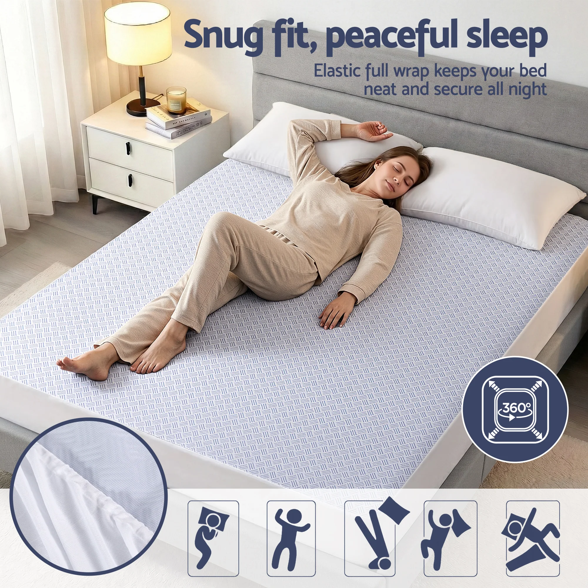 Giselle Cooling Mattress Protector Waterproof Deep Pocket Fitted Cover Queen - Image 6