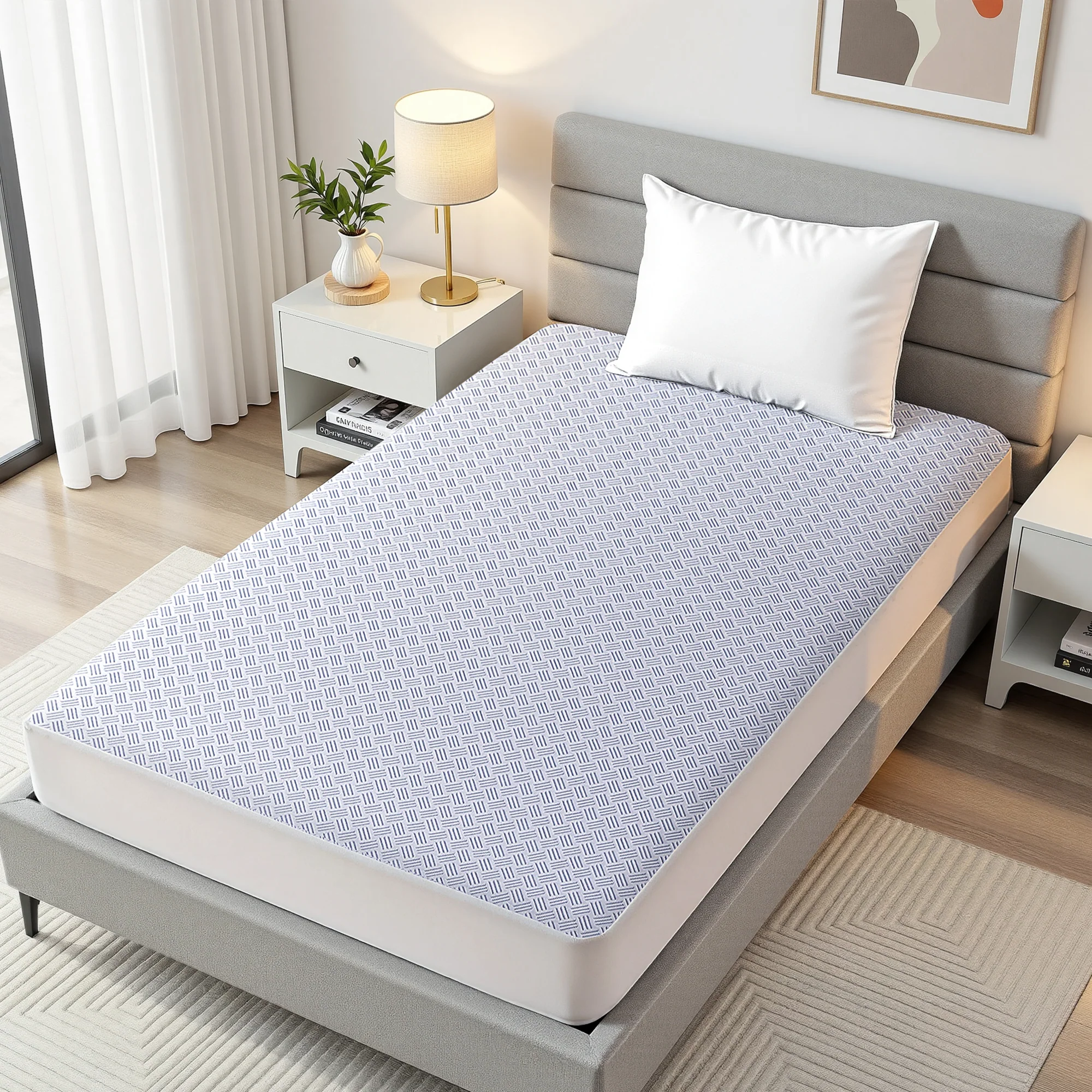 Giselle Cooling Mattress Protector Waterproof Deep Pocket Fitted Cover Single - Image 9