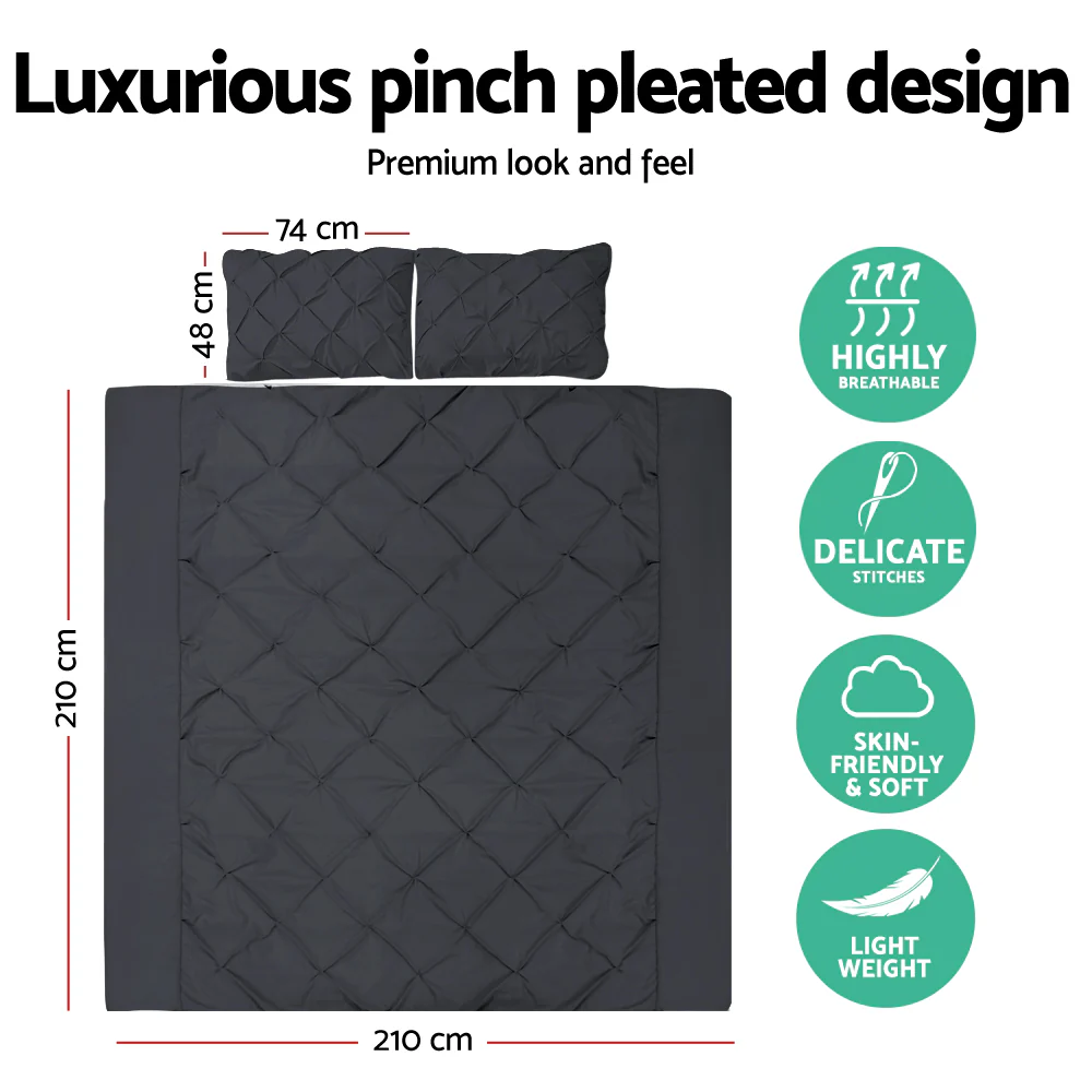 Giselle Bedding Quilt Cover Set Diamond Pinch Black Queen - Image 2