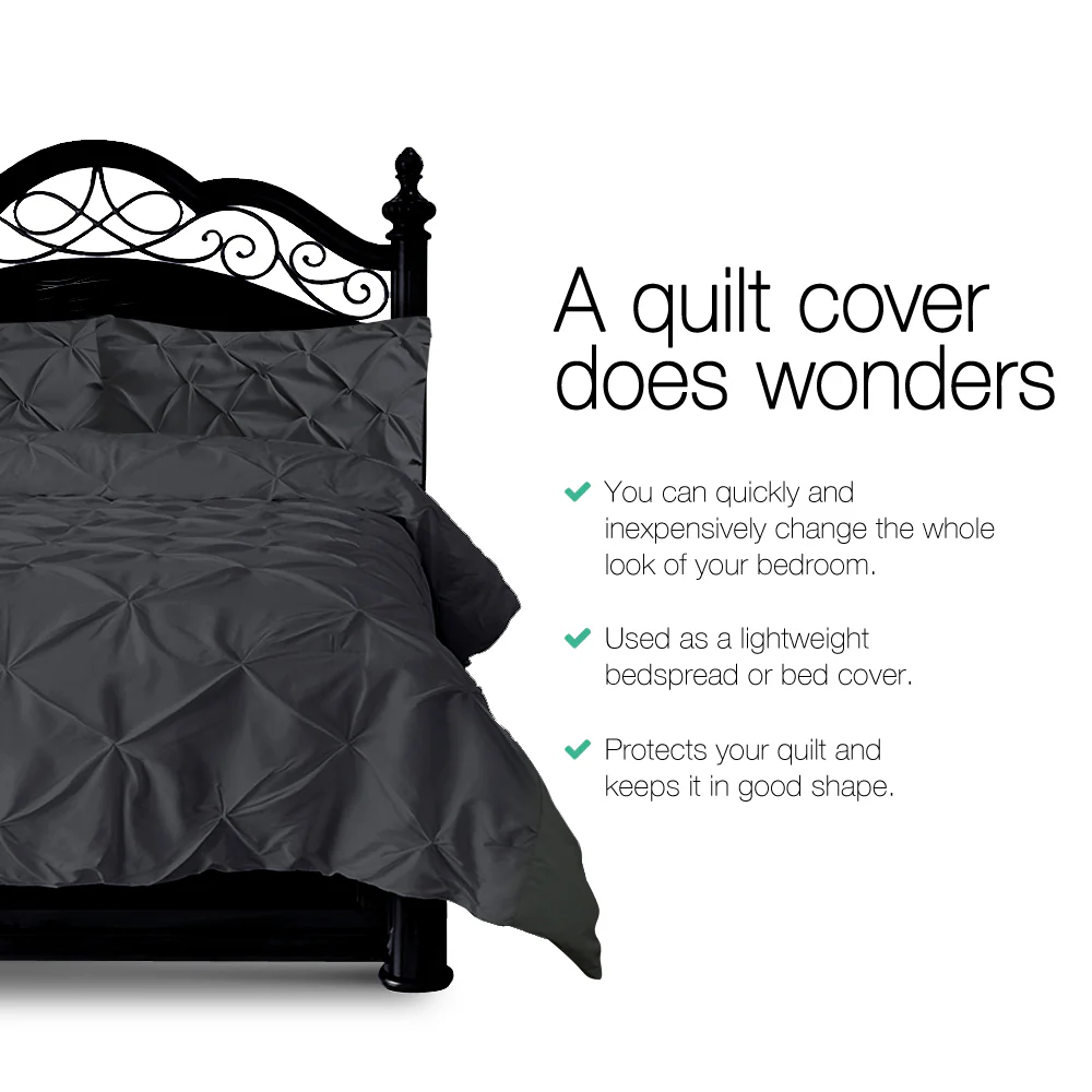 Giselle Bedding Quilt Cover Set Diamond Pinch Black Queen - Image 3