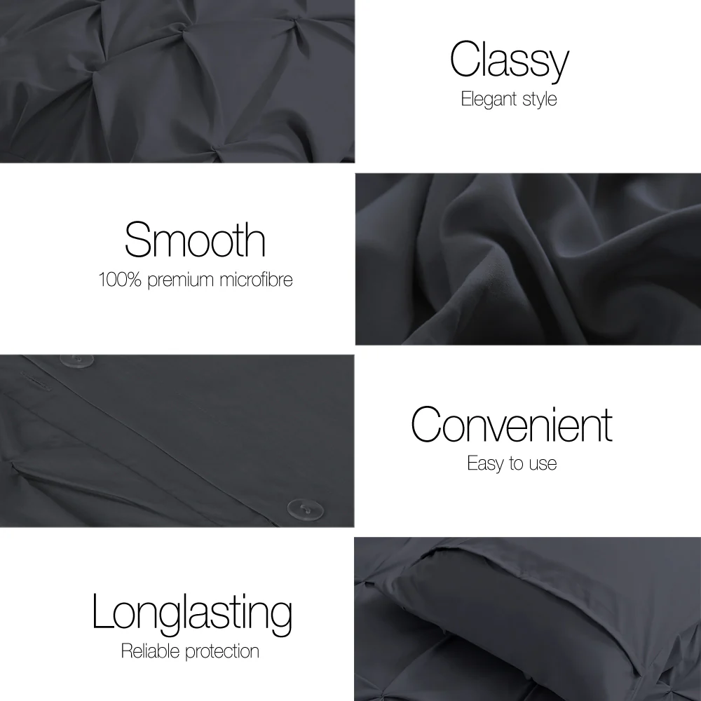Giselle Bedding Quilt Cover Set Diamond Pinch Black Queen - Image 4