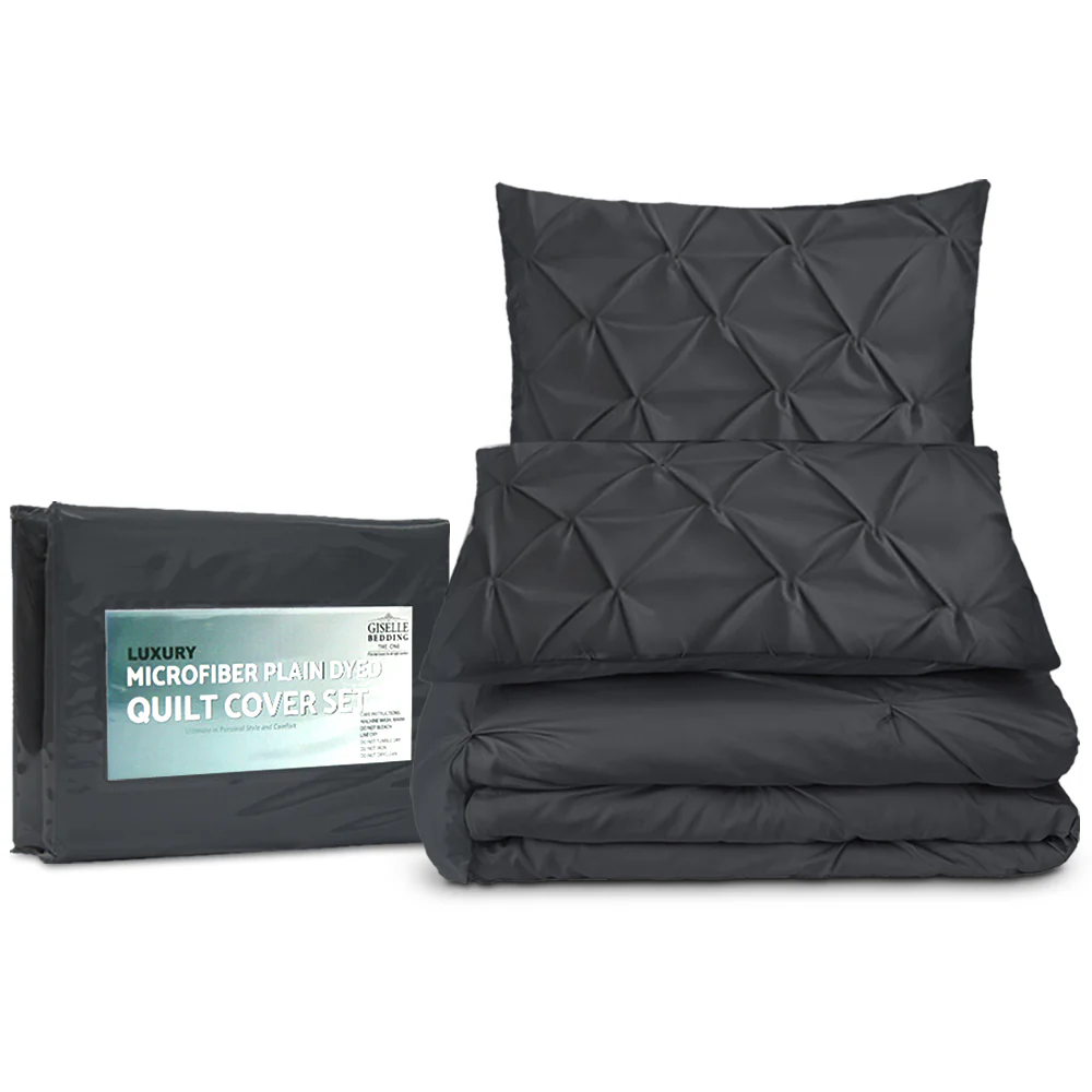 Giselle Bedding Quilt Cover Set Diamond Pinch Black Queen - Image 5