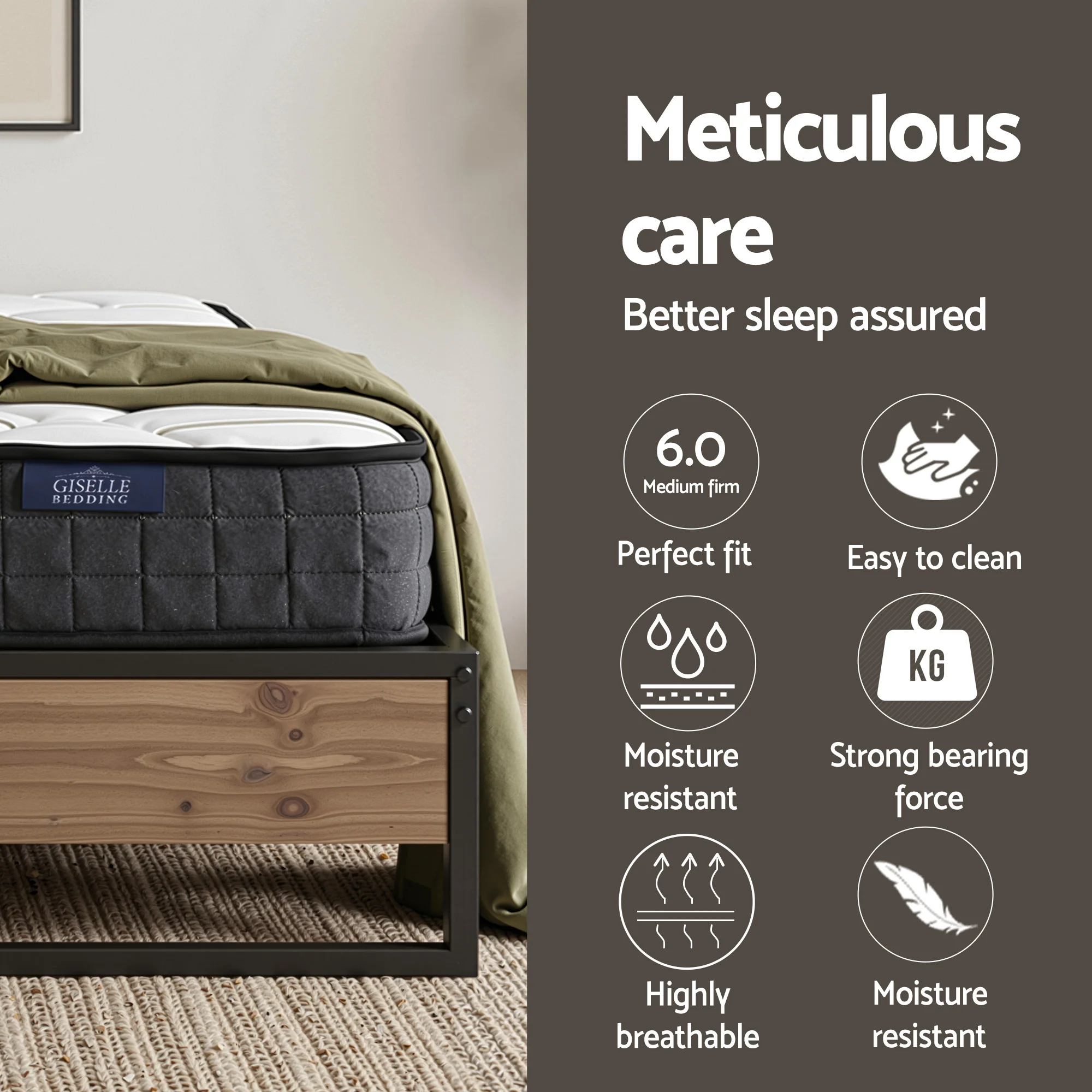 Giselle Double Mattress 16cm and Artiss Metal Bed Frame Set for Guest Rooms Studios - Image 4